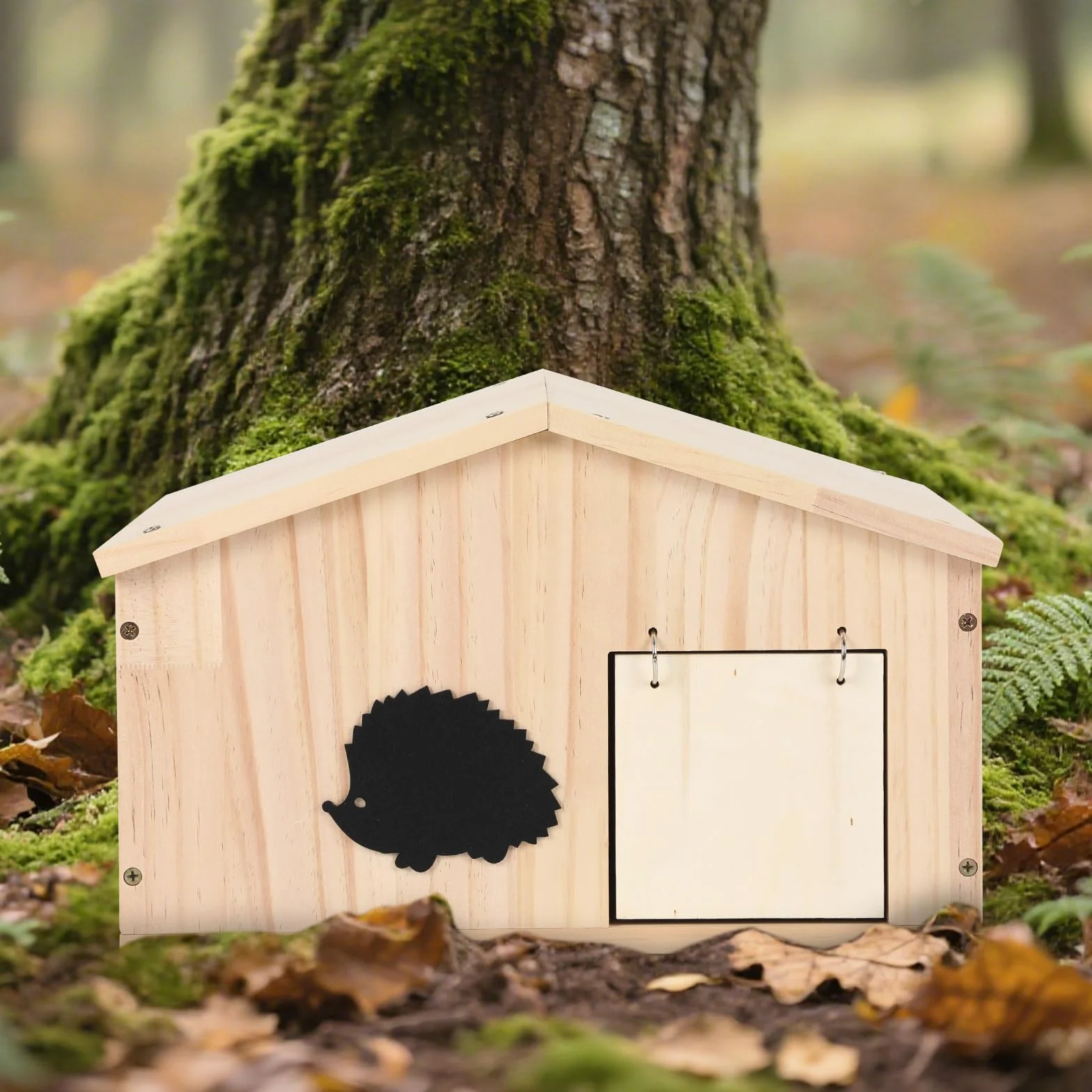 Maison pour hérisson en bois avec rabat et fond - Résistant à l'hiver - Avec entrée labyrinthe et toit incliné