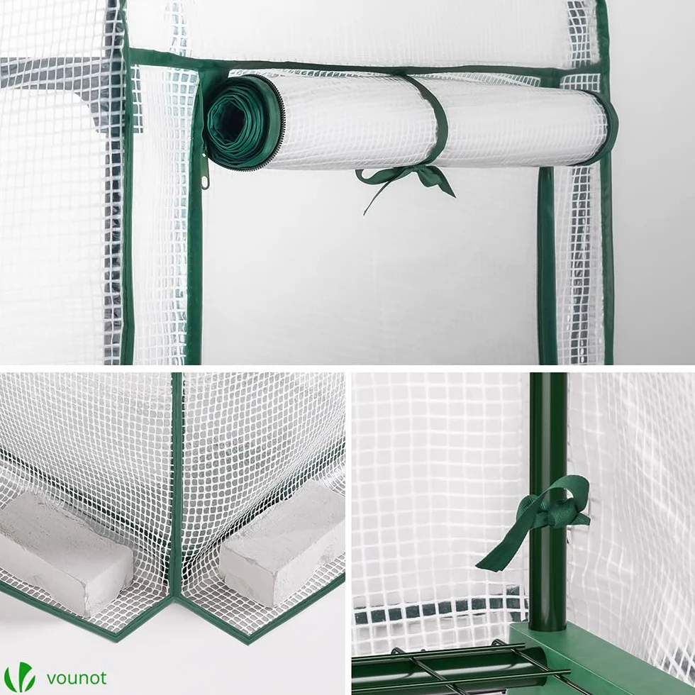 VOUNOT® Serre de Jardin PE avec Étagères 4 Niveaux Serre de Jardin pour Légumes Plantes Fleurs Bâche Renforcée 135g/m2 Protéger Vos Plantes en Toutes Saisons 69x49x160cm