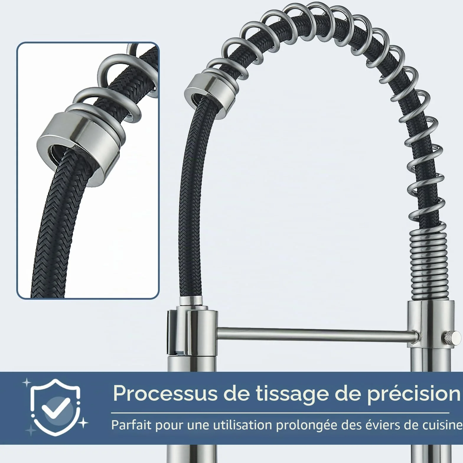 JUNSHENG Robinet de cuisine extractible, mélangeur acier inoxydable haute pression pivotant 360°, nickel brossé