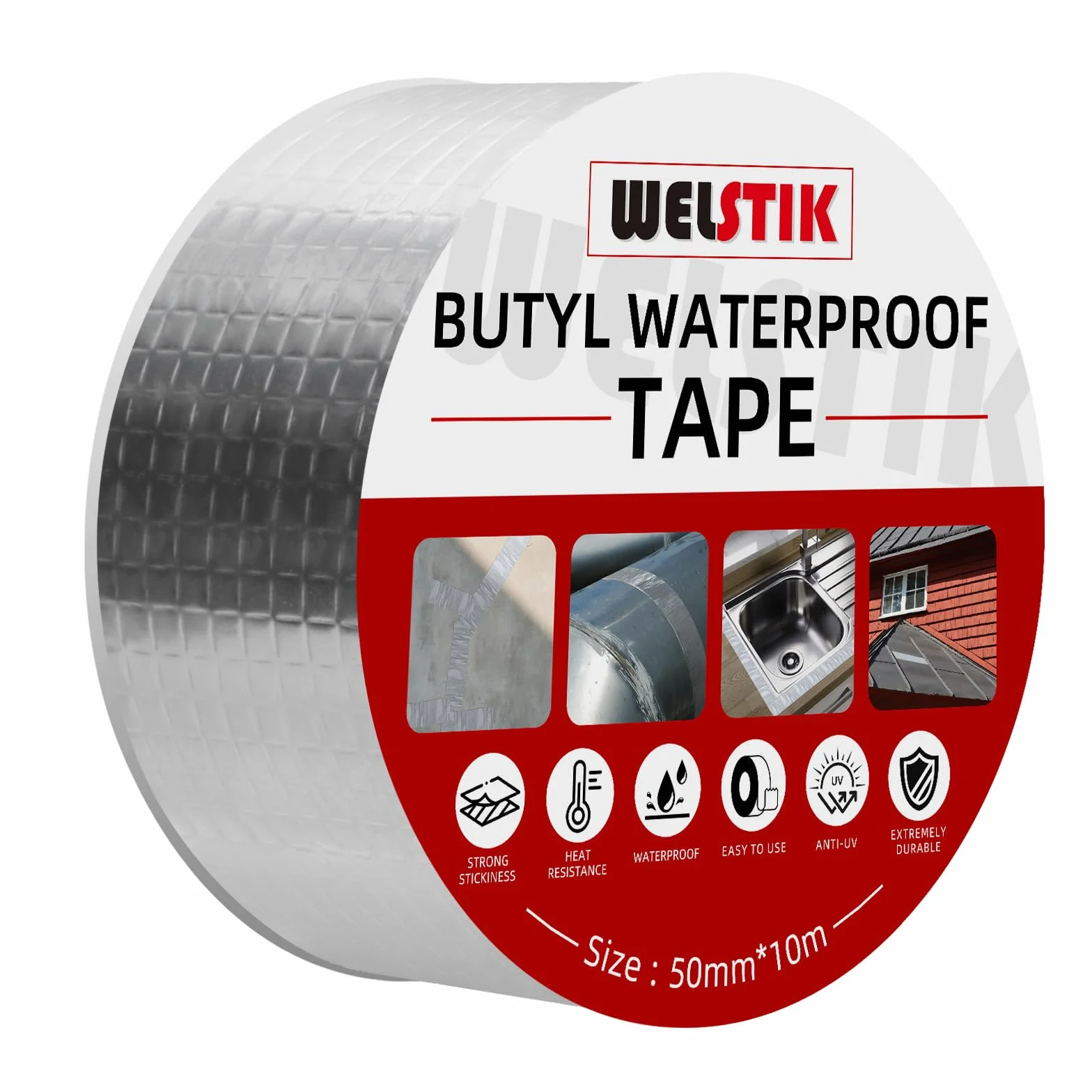 WELSTIK Ruban butyle imperméable aluminium argenté 50 mm x 10 m pour étanchéité toit camping-car fenêtres