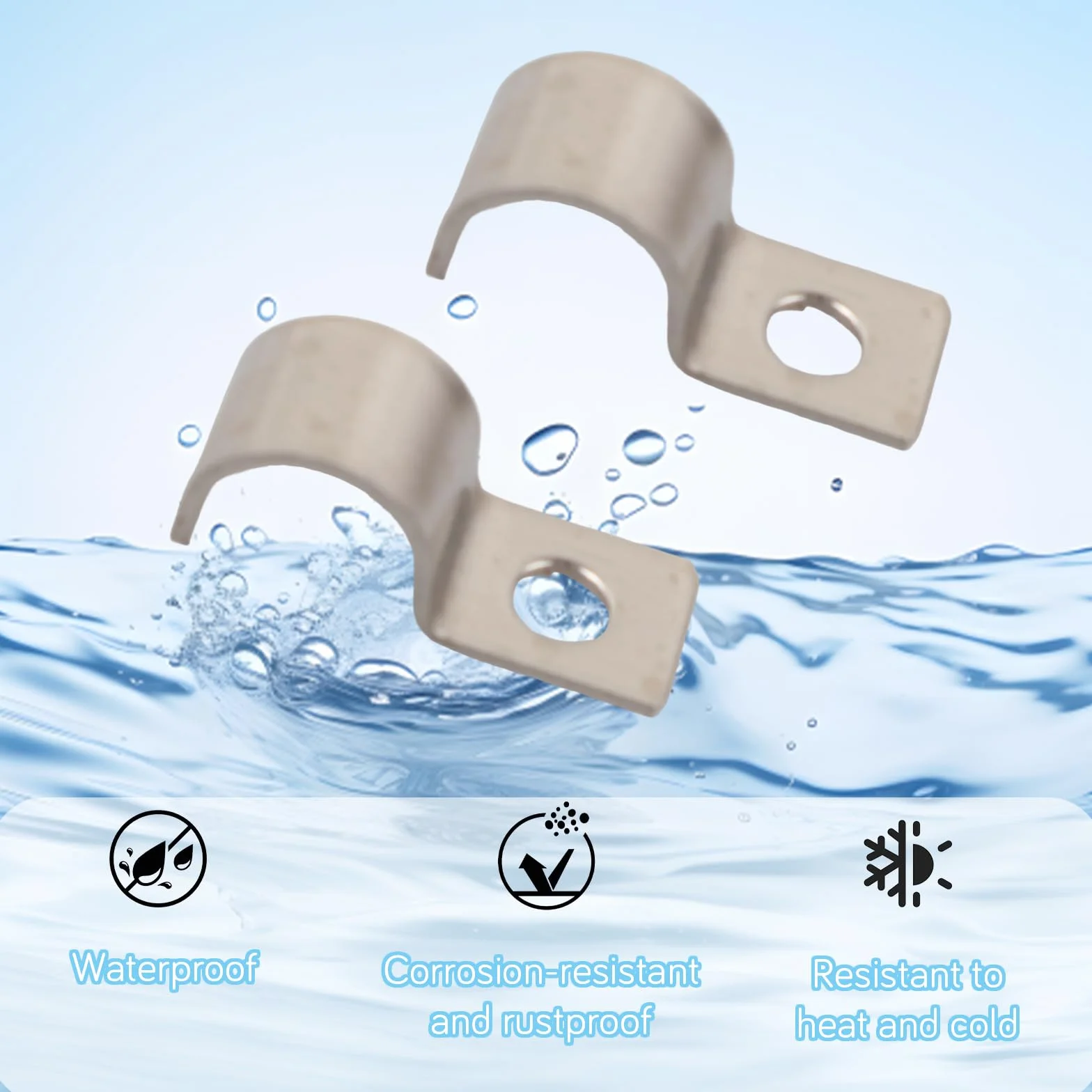 MINGBOLIN 75 Pièces Colliers de Serrage en U, Attache de Fixation Métal Inox Trou Unique 10mm pour Câbles Tuyaux