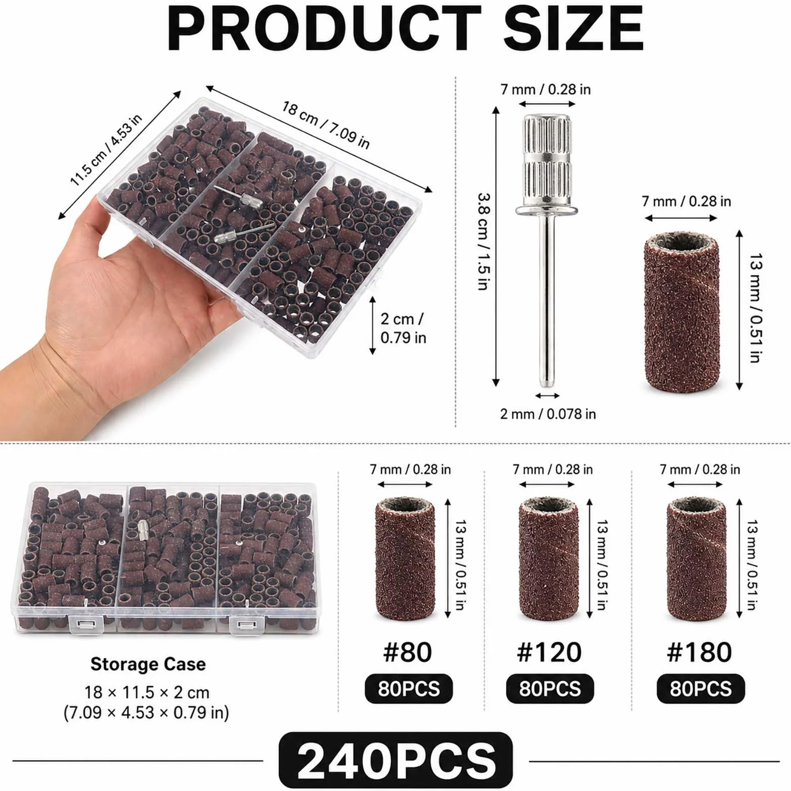 Manchon Abrasif 240 PCS, Tambour Adaptateur Embout Grain 80 120 180 pour Outils Rotatifs Ponçage Céramique Pierre