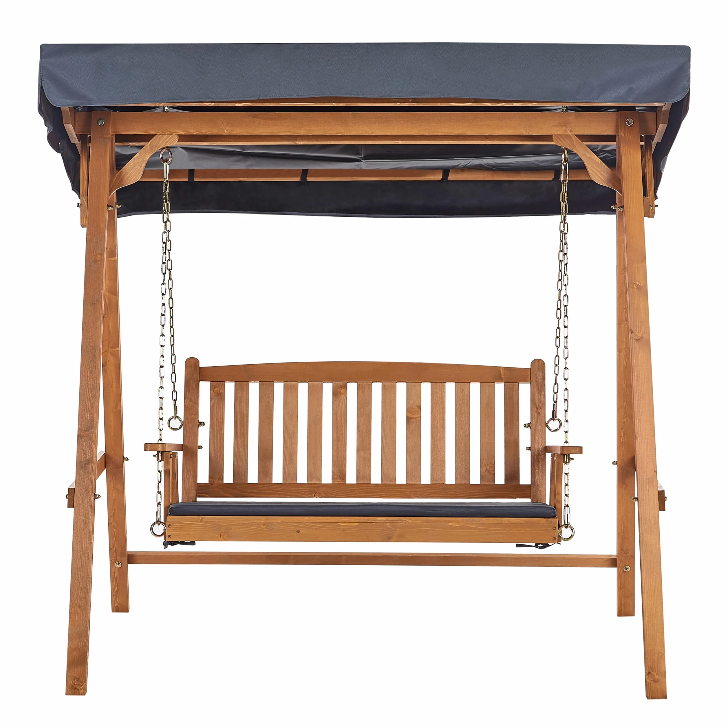 Balancelle d'Extérieur Moderne en Bois d'Epicéa avec Auvent Gris Foncé Fibbialla