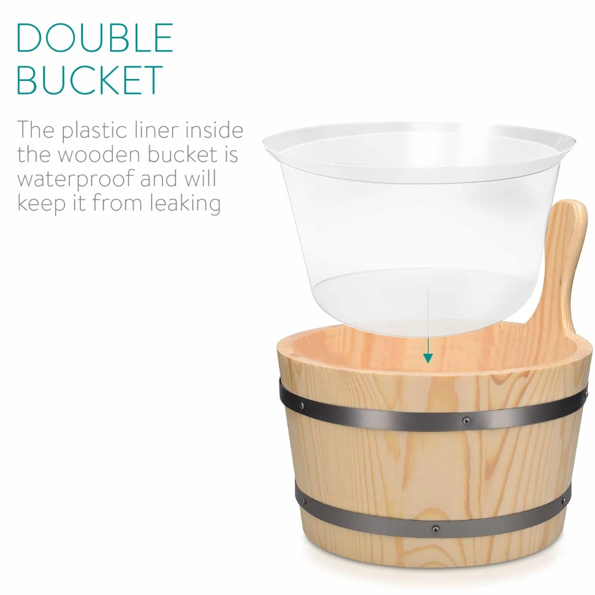 Navaris Kit d'accessoires de sauna - Seau 5L, louche en bois, sablier minuteur - Bois de pin