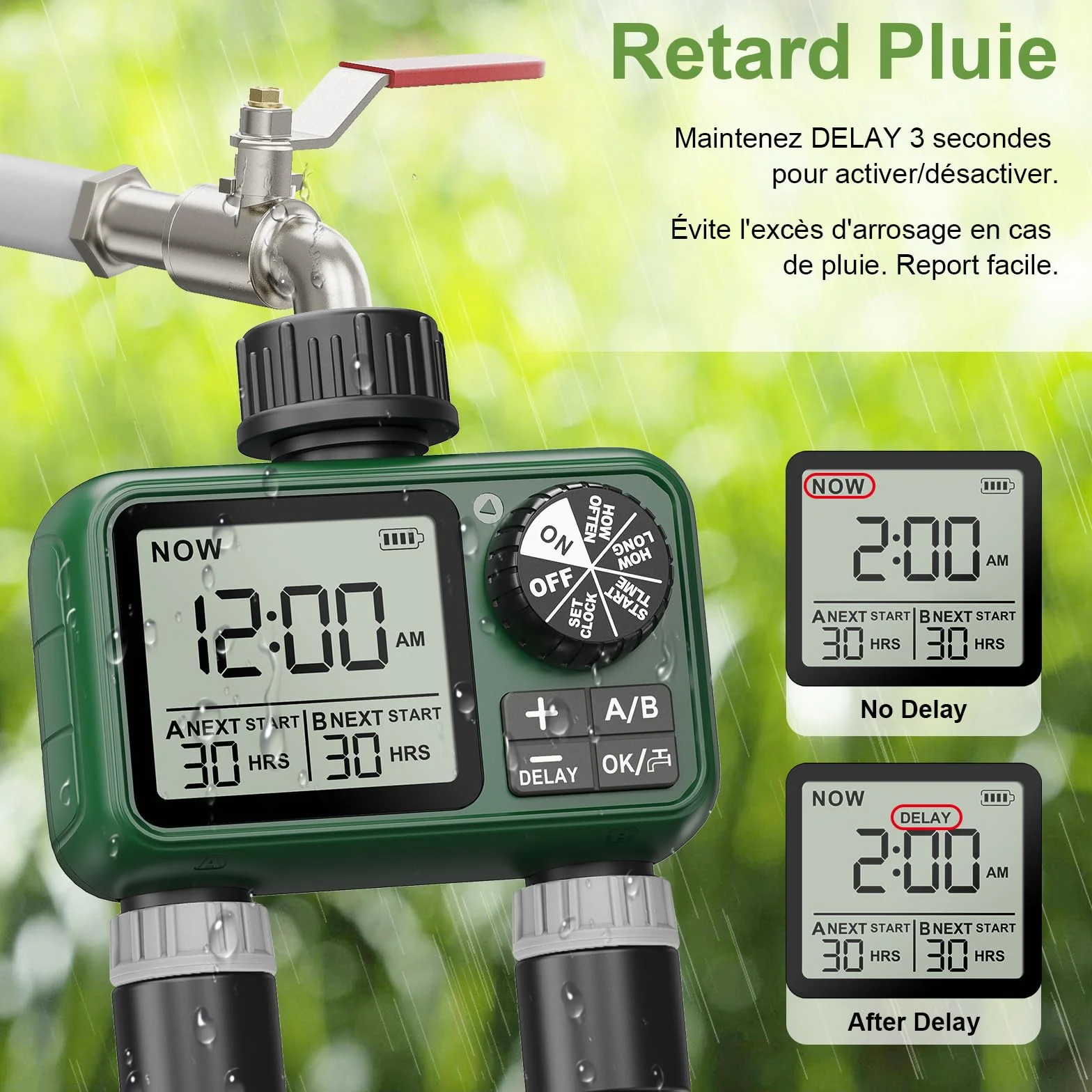 Programmateur Arrosage 2 Voies Grand écran LCD Arrosage Automatique Jardin