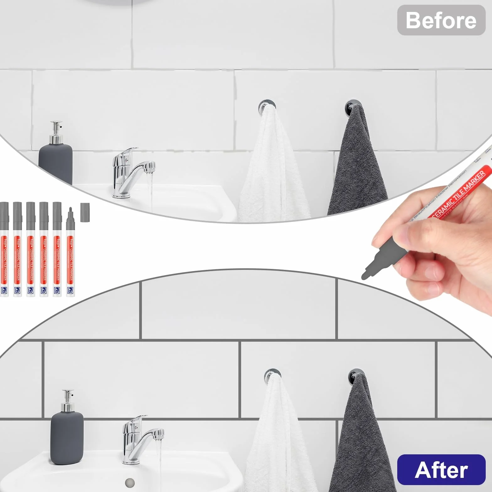 DONQL Stylo Joint Carrelage Gris 6 Pièces avec Pointes de Rechange Rénovateur Coulis