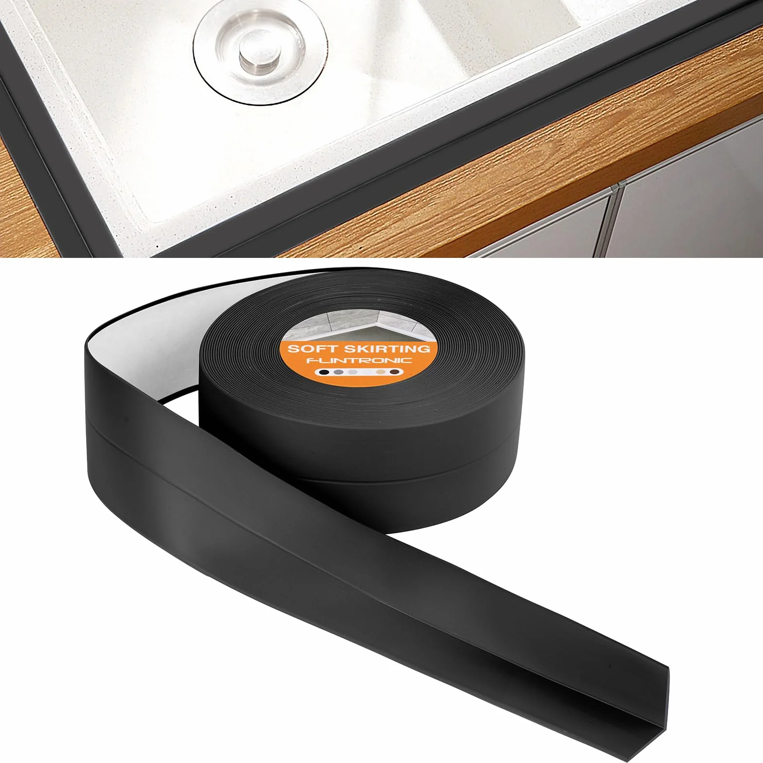 Flintronic Bande Etancheite Autocollante PVC 4,5m*38mm Joint Salle de Bain Anti-moisissure Noir