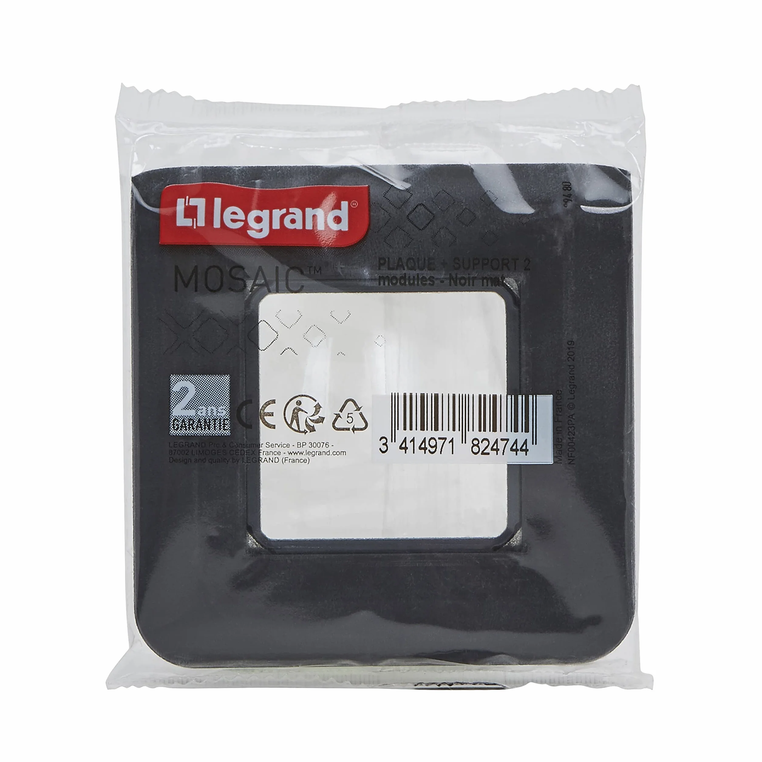 Legrand Plaque Avec Support Mosaic Noir Mat Fixation À Vis Compatible Mécanismes Mosaic