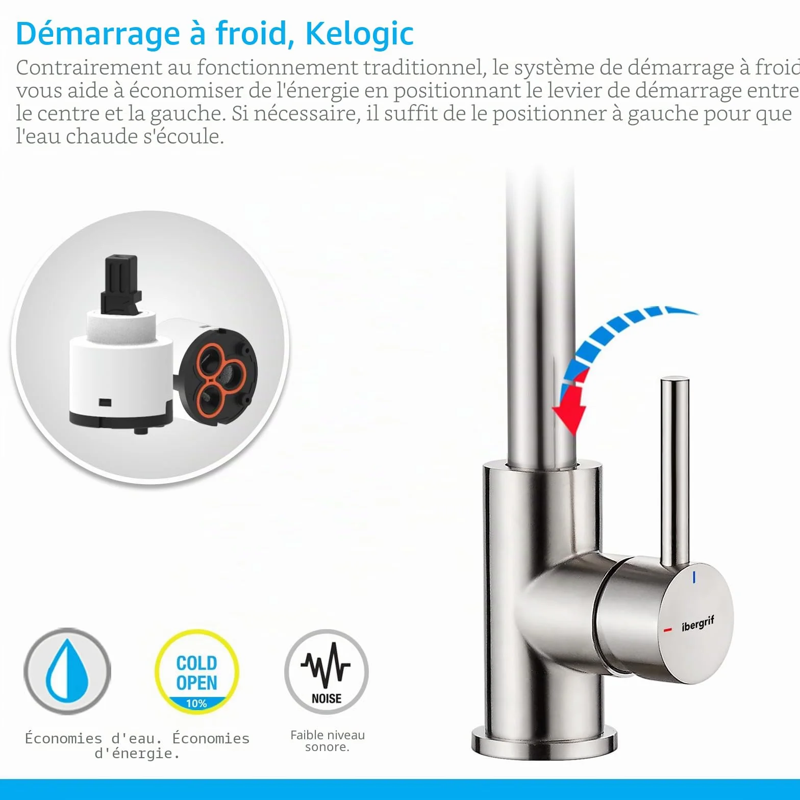 Ibergrif mitigeur monocommande acier inoxydable brossé pivotant 360° haute pression bec 28 cm design d'angle moderne