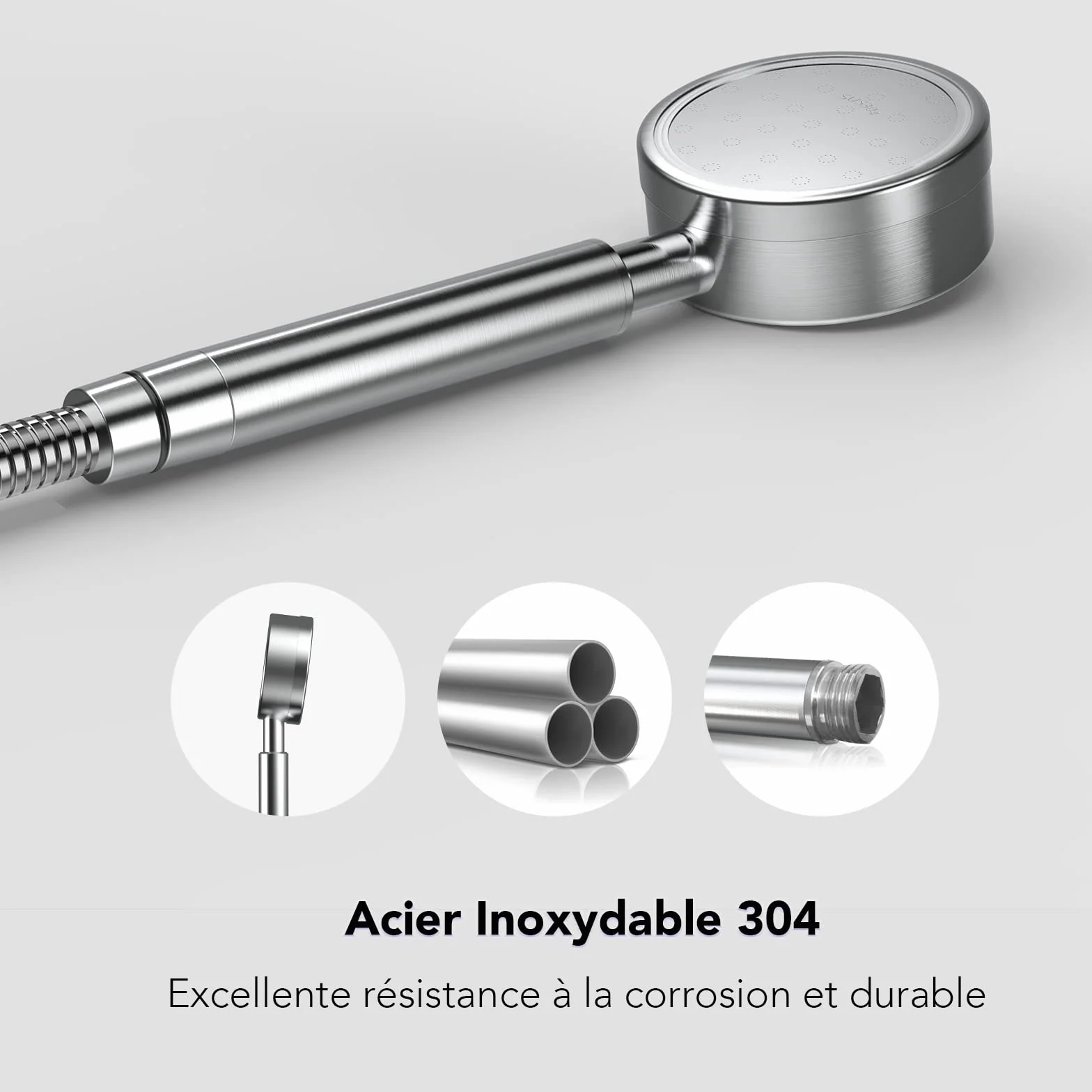 Pommeau Douche Haute Pression Acier Inoxydable 304 Douchette Salle de Bain