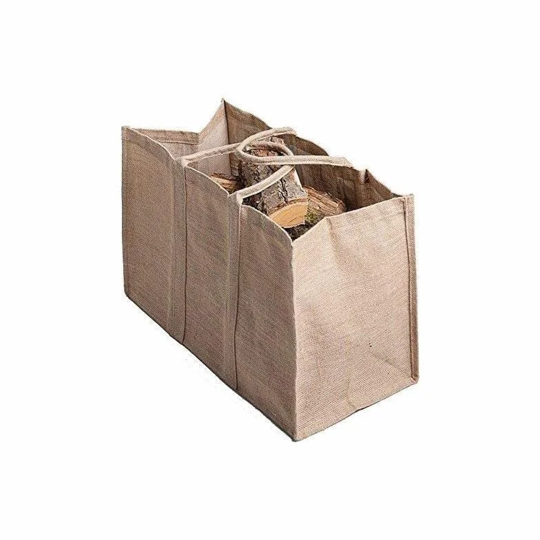 Sac à bûches marron en toile de jute plastifié 30x60x40cm