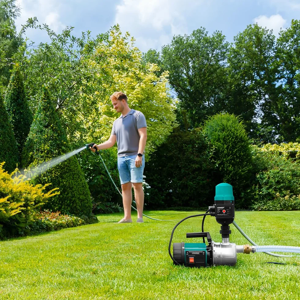 Vonroc Pompe à Eau Hydrophore 1000W 3500l/h 4,4bar Acier Inoxydable Réservoir 19L