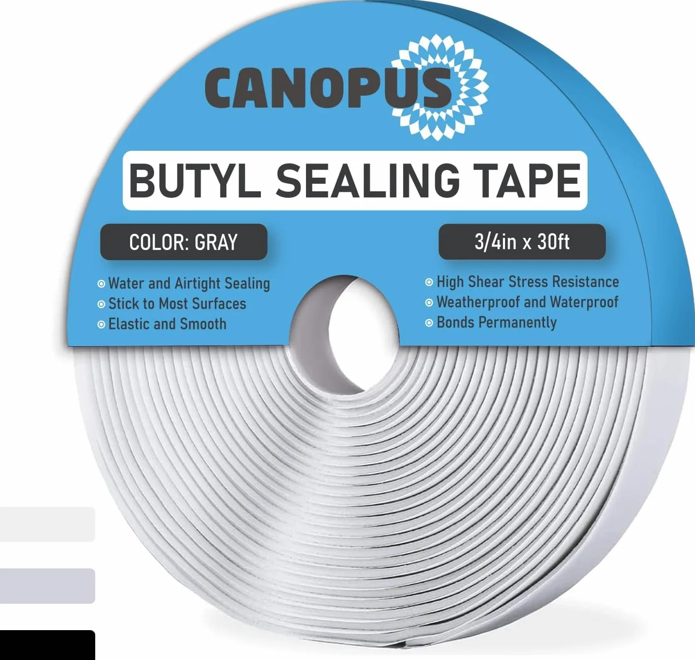 CANOPUS Ruban Butyle Extra Fort Gris 2mm x 20mm x 9.1m Auto-Adhésif