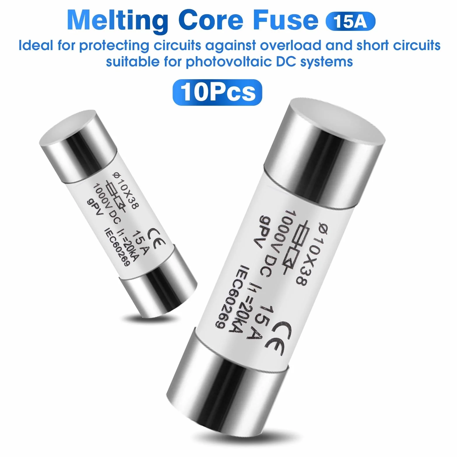 DEWIN Fusibles Photovoltaïques 15A 10X38mm DC 1000V 10pcs