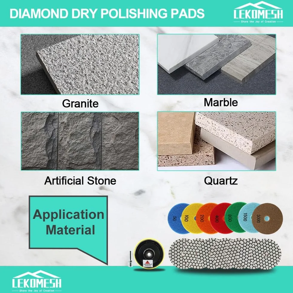 Disque Diamant de Polissage LEKOMESH 100mm 8pces M14 Tampon d'Appui pour Granit Marbre Pierre