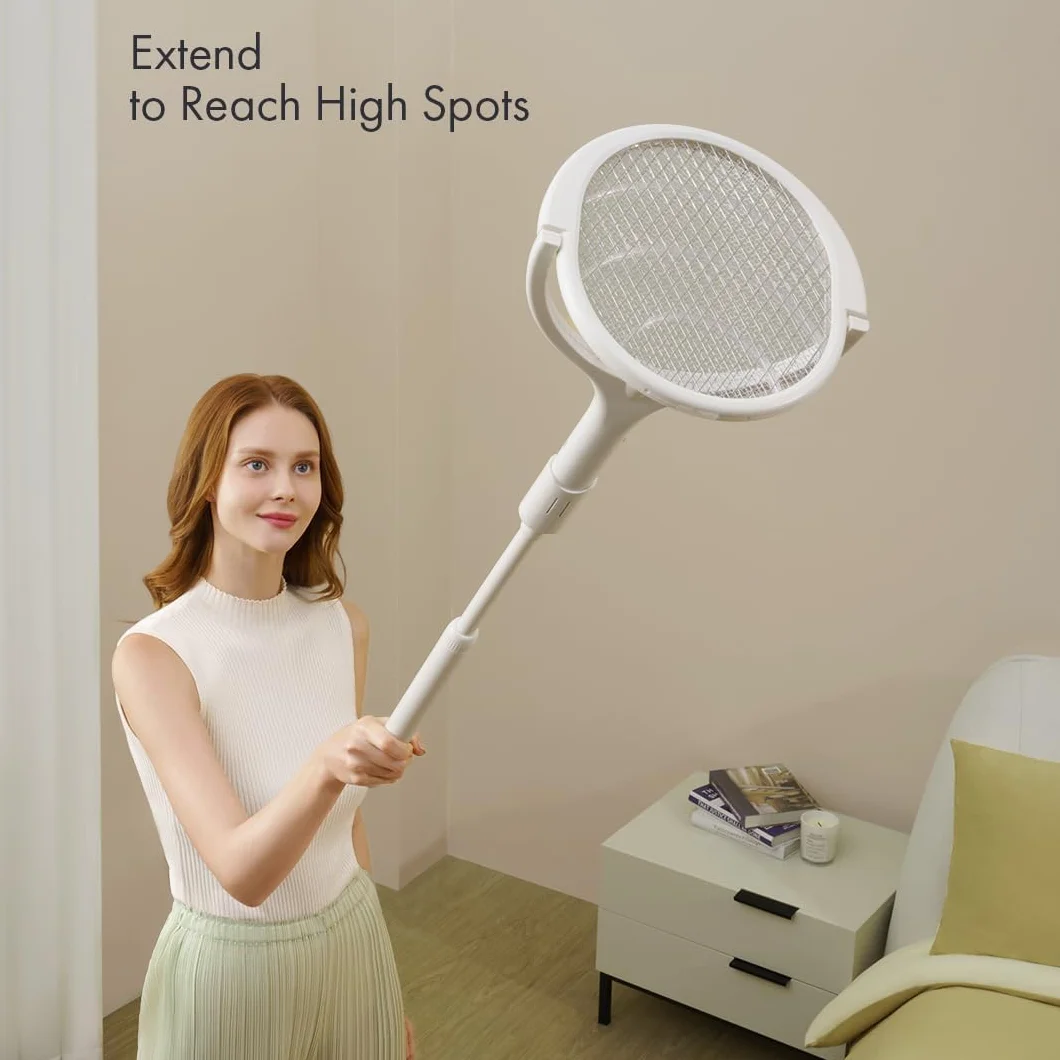 GeckoMan Raquette Électrique Anti Moustique Rechargeable avec Tête Rotative et Extension Télescopique