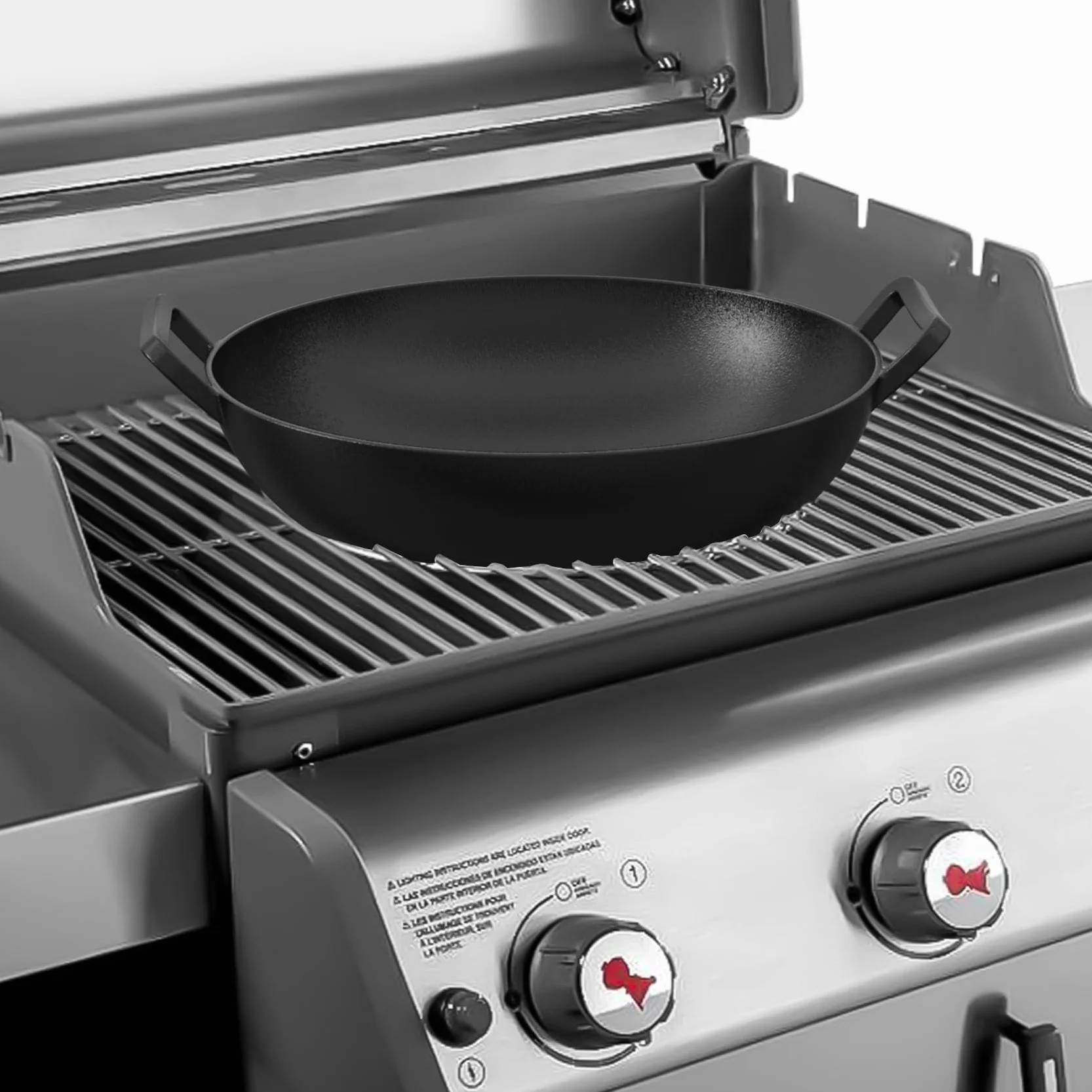 onlyfire Poêle à Wok en Fonte 36cm pour Weber Gourmet BBQ System Spirit II Genesis II GS4 Noir