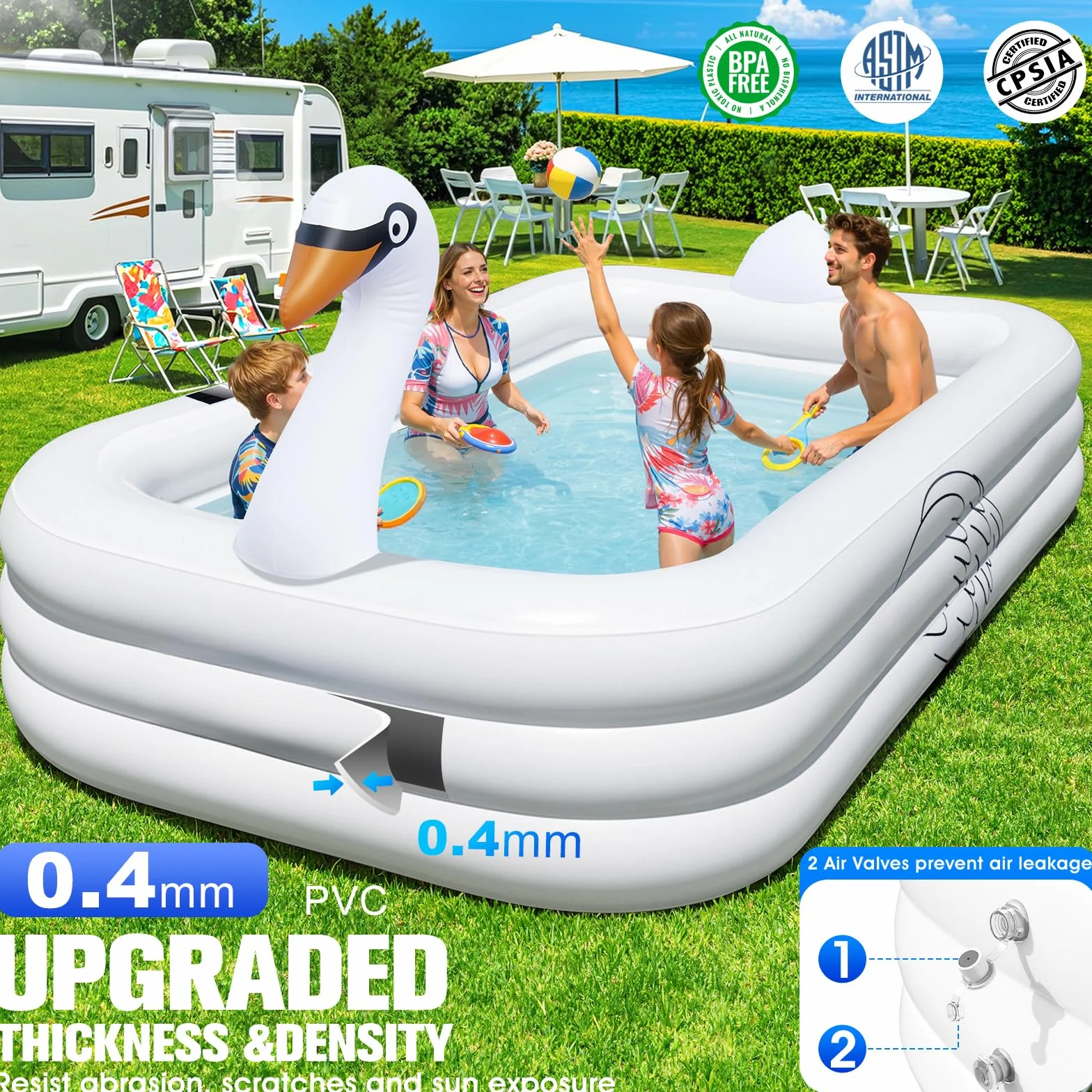 ChlorBlu Piscine Gonflable avec Lumières 255x160x50cm Rectangulaire pour Enfants et Famille