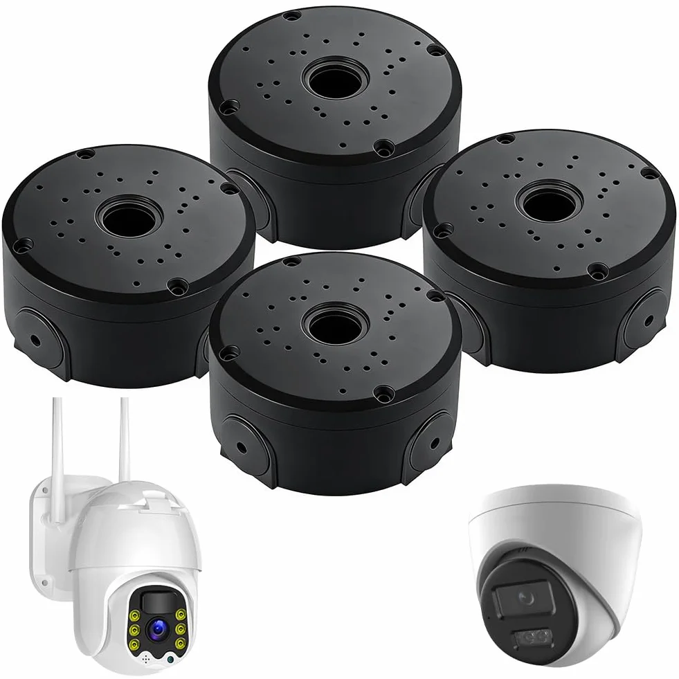 Lot de 4 boîtes de jonction étanches pour caméra de sécurité extérieure Bullet Noir