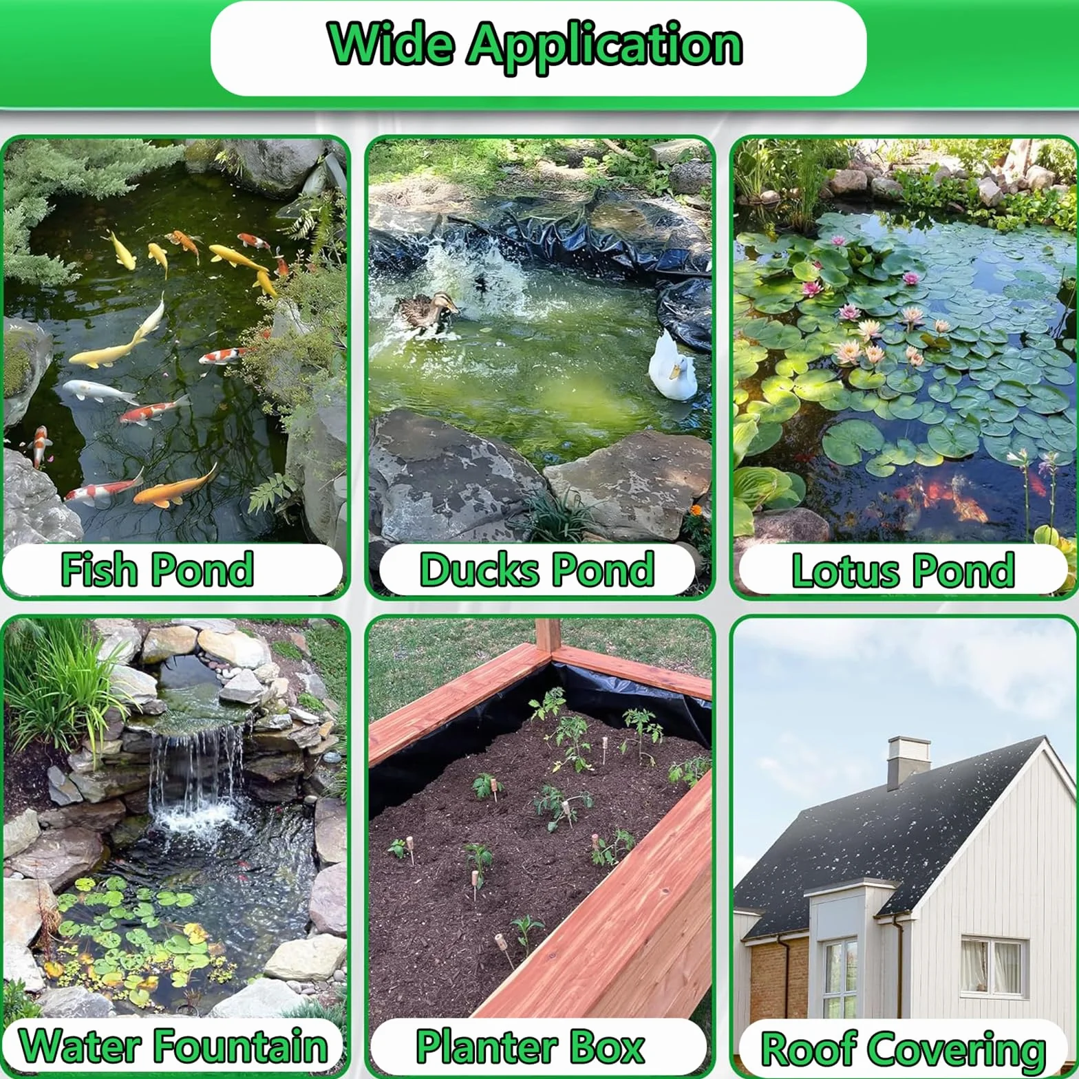 Bâche pour Bassin 6 x 6 m PVC Noire Robuste Liner Flexible pour Bassin Poisson Jardin