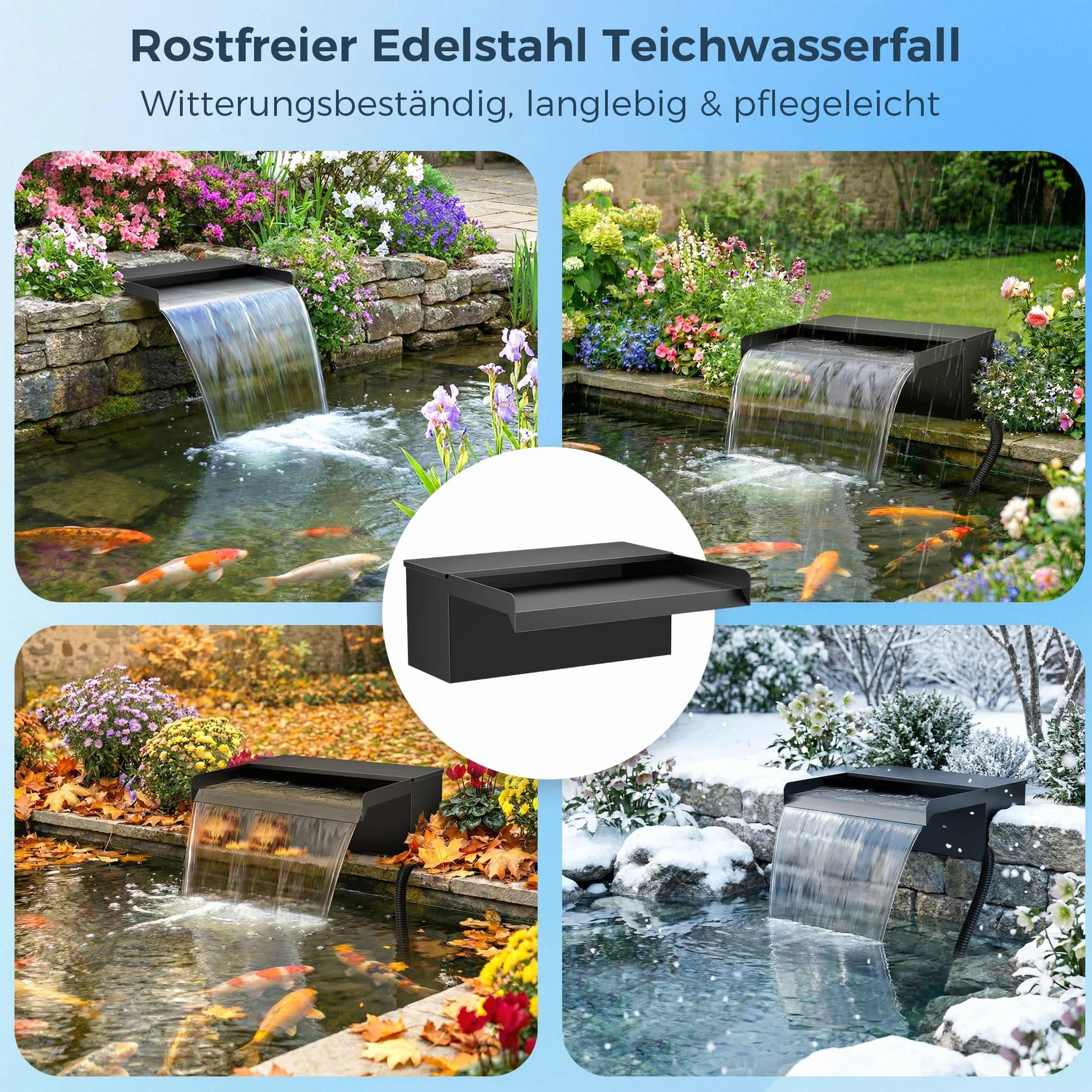 Biling Cascade pour Étang de Jardin avec Filtre, 20cm Acier Inoxydable, 40 W 2500 l/h Pompe de Bassin