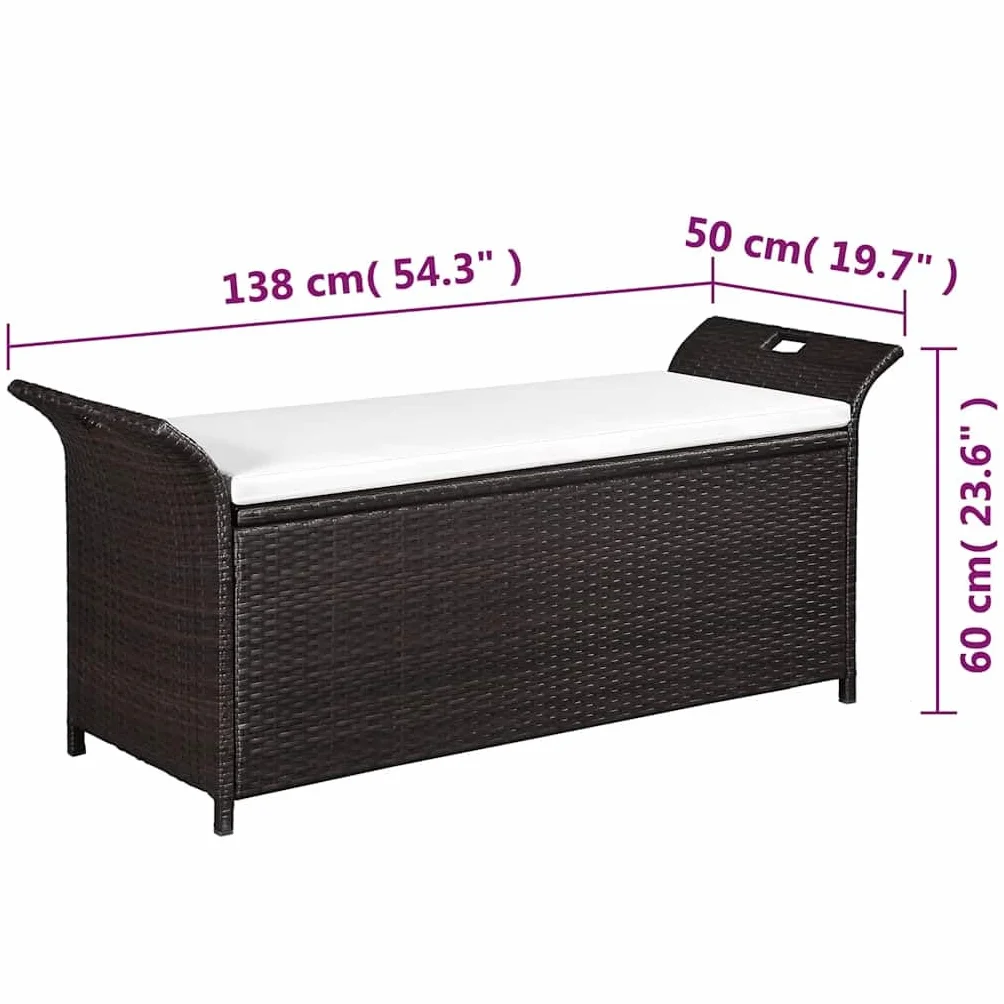Banc de jardin 138 cm Résine tressée Marron avec coussin