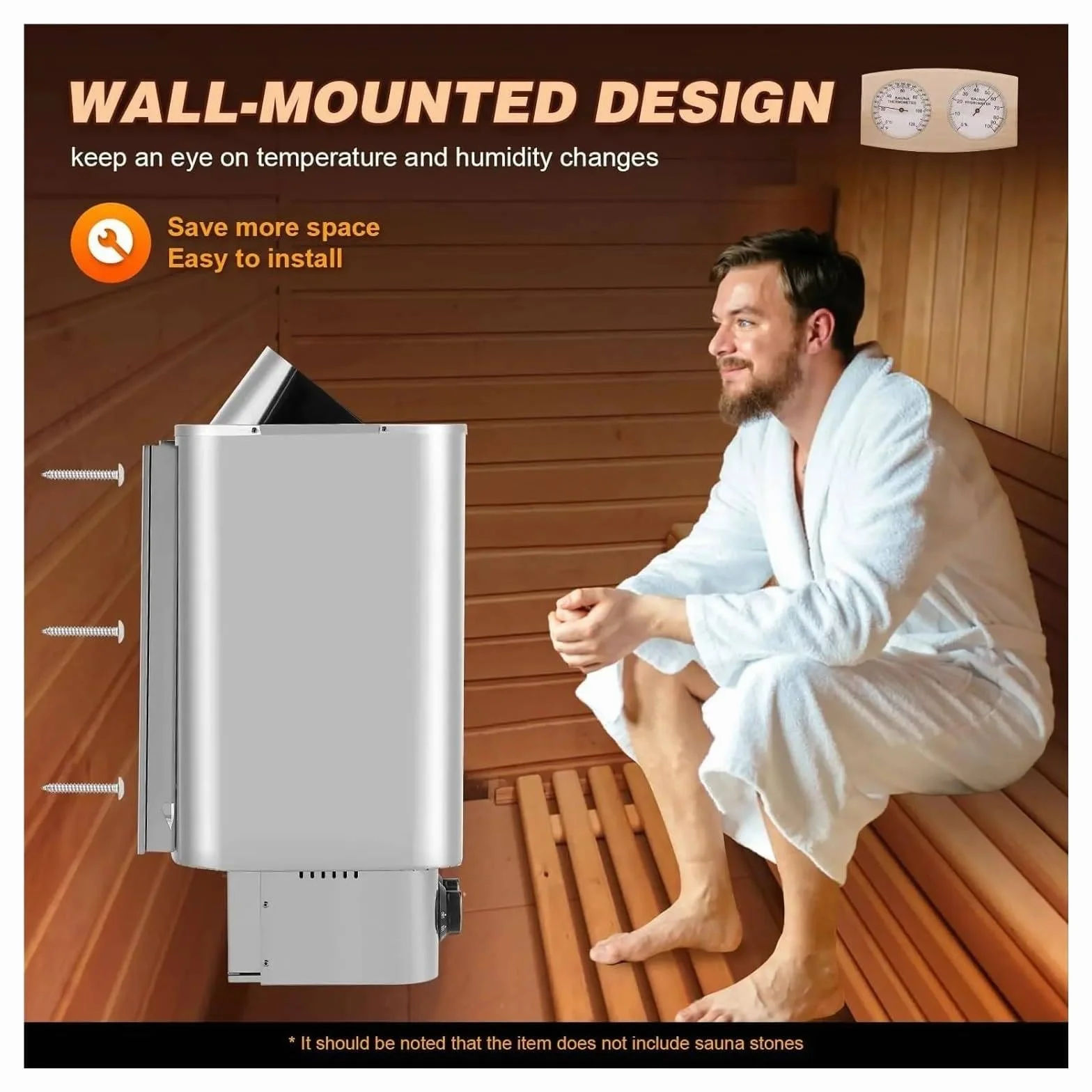 Poêle de sauna électrique 220V 3.5kW en acier inoxydable avec contrôleur interne 2-13 m³