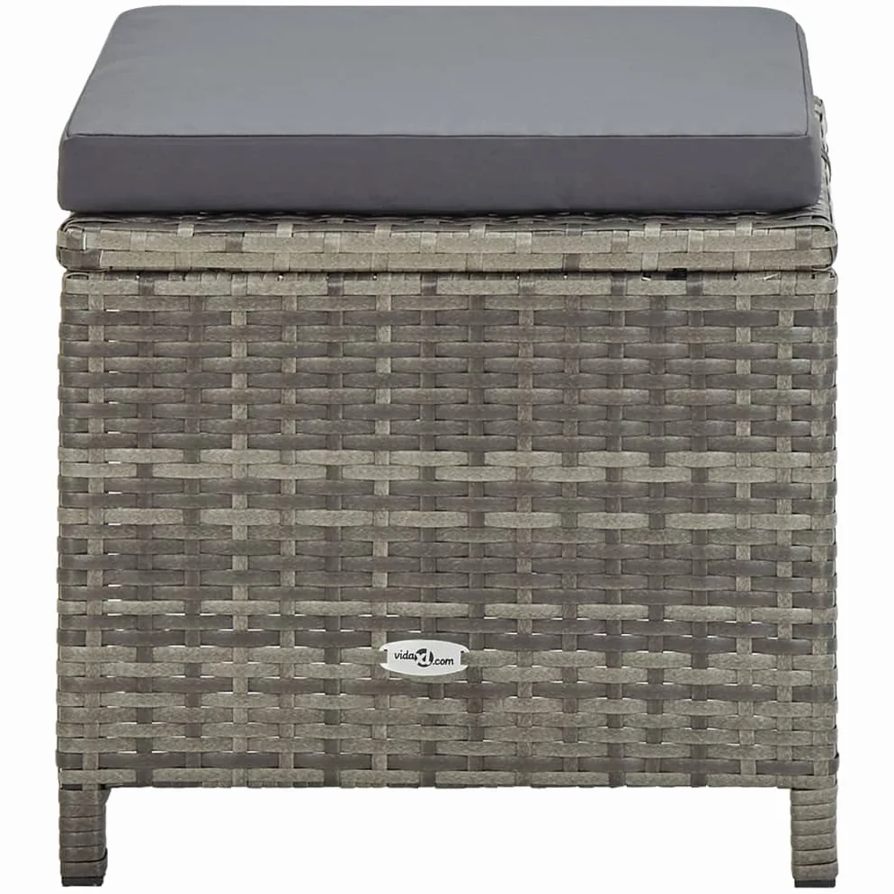 Tabourets de jardin lot de 4 avec coussins Résine tressée Gris