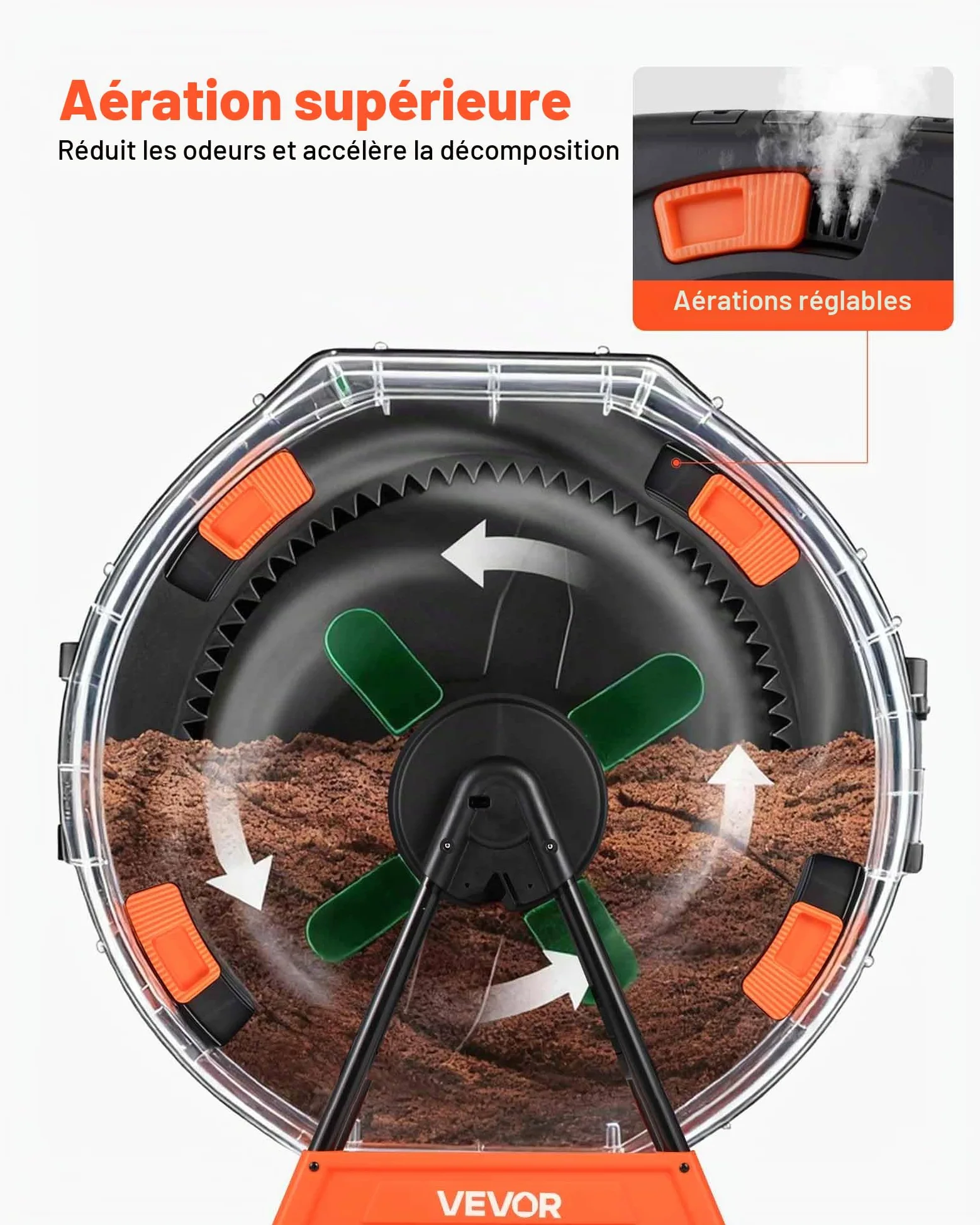 VEVOR Composteur de Jardin Rotatif, Bac à Compost Capacité 200 L à Double Chambre, pour Compostage des Déchets Cuisine Jardinier Extérieur, en PP, avec 2 Portes Coulissantes et Système d'Aération