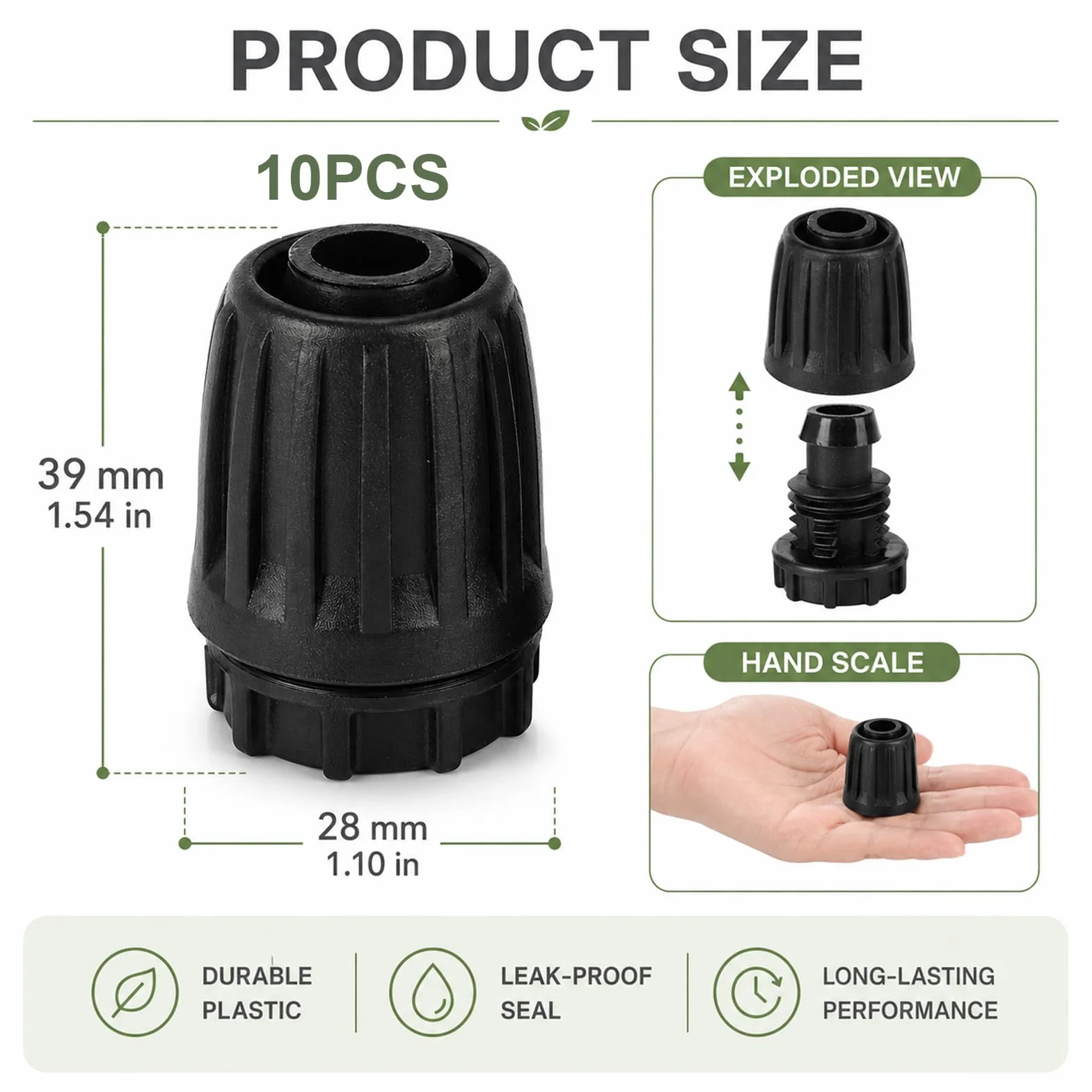 Raccords D'irrigation Goutte à Goutte 10 Pièces, pour Tuyau 13mm, Embout 1/2 Pouce, Adaptateur Droits Durable, Jardin