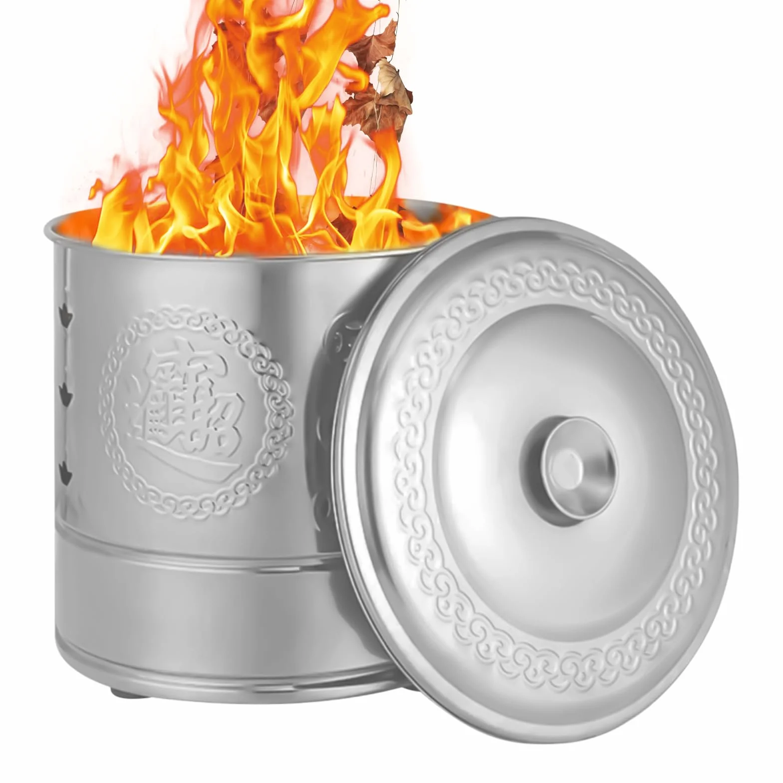Burn Barrel Seau en Papier Inoxydable avec Poignée de Transport pour Feuilles Débris Bois Conteneur à Feu Extérieur Durable