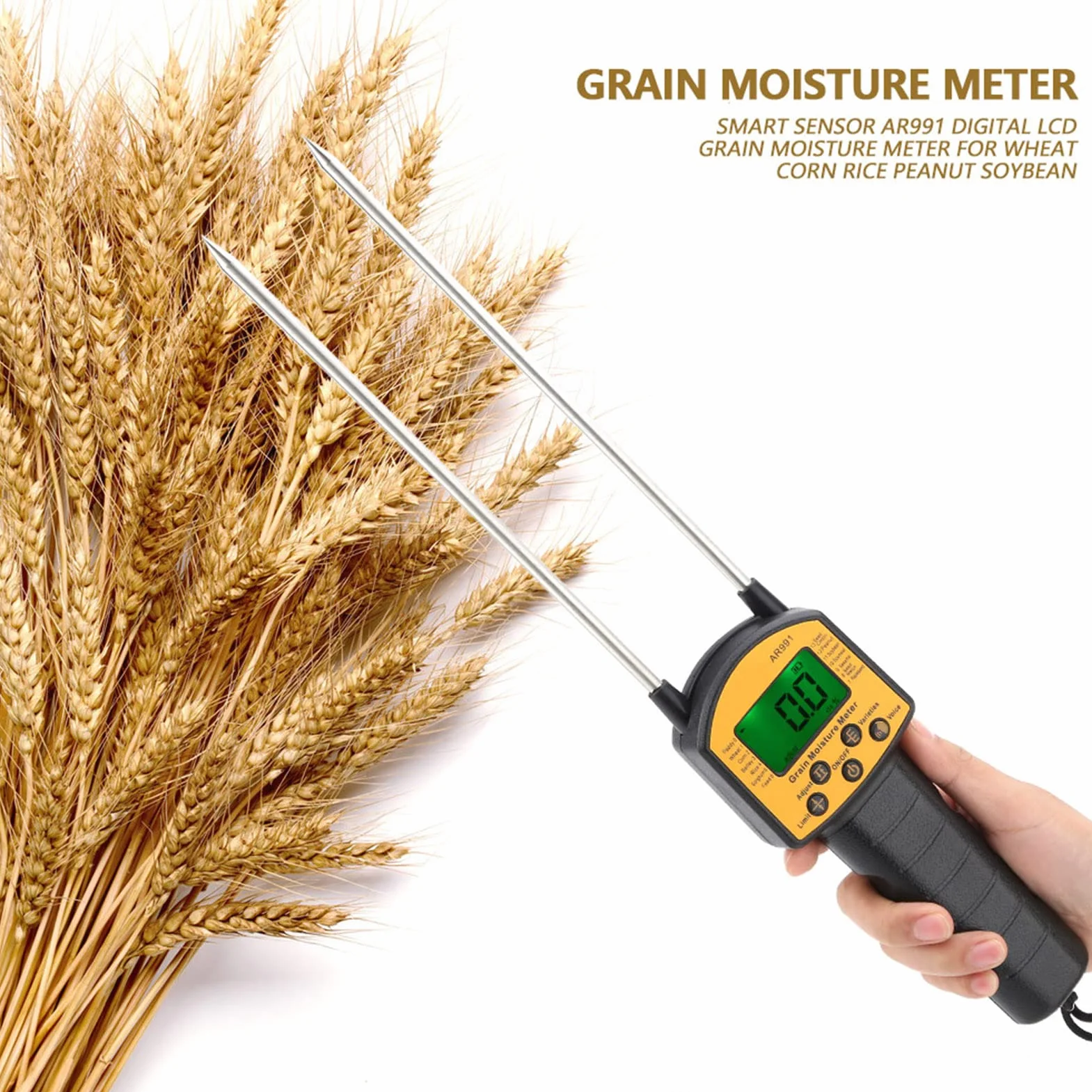 AR991 Humidimètre Numérique LCD pour Grain, Testeur d'Humidité Portable, Analyseur de Teneur en Eau avec Sonde
