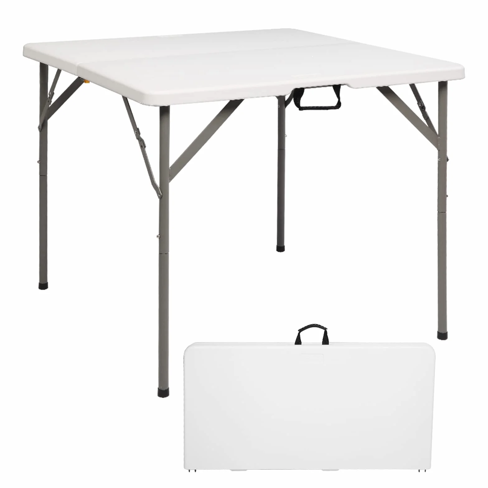 Bonnlo Table de Camping Pliante avec Poignée, Table de Jardin Carrée en Plastique 86x86x74 cm Blanc