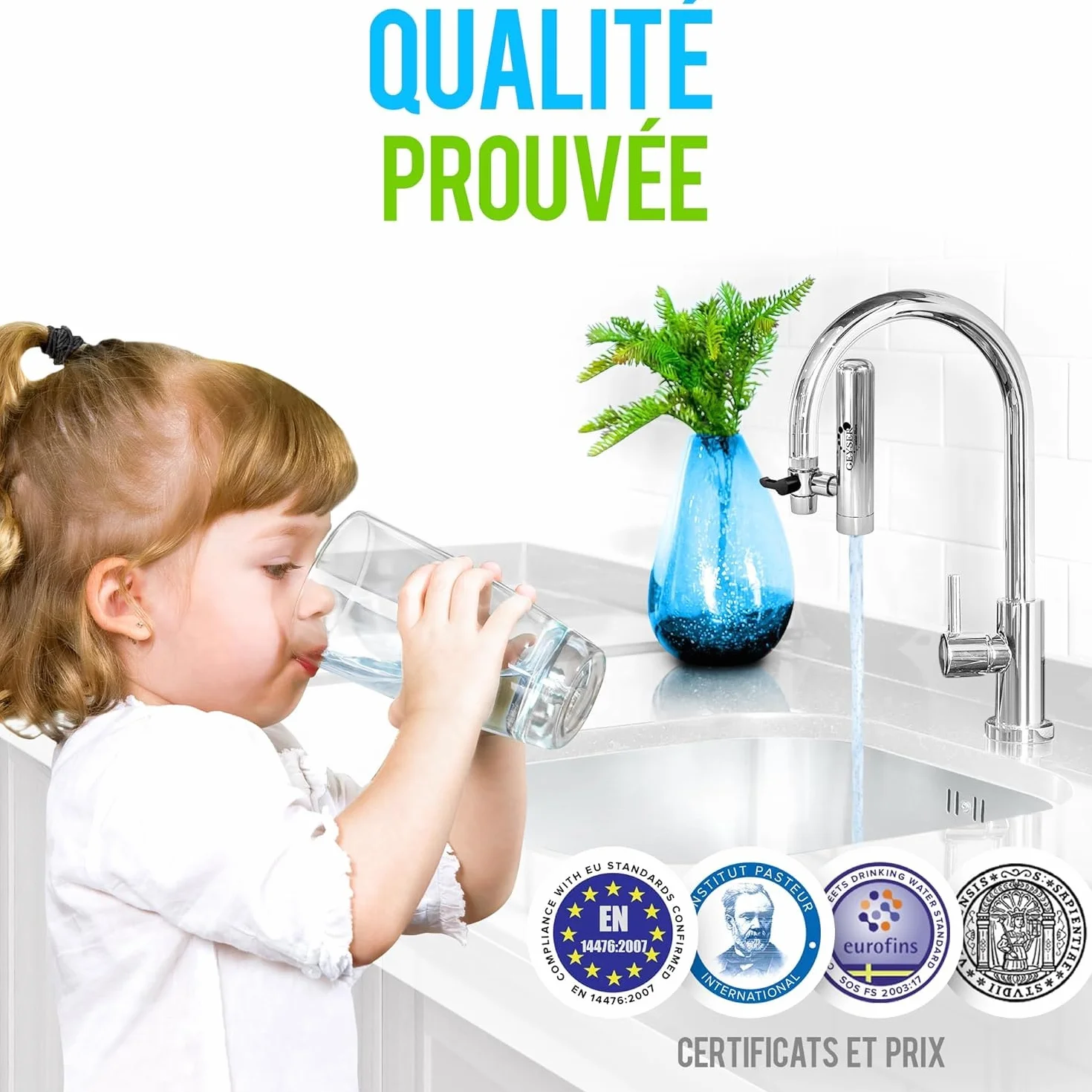 GEYSER EURO Filtre à Eau pour Robinet 3000L Système Cartouche Aragon Réduit Métaux Lourds Chlore Bactéries Pesticides