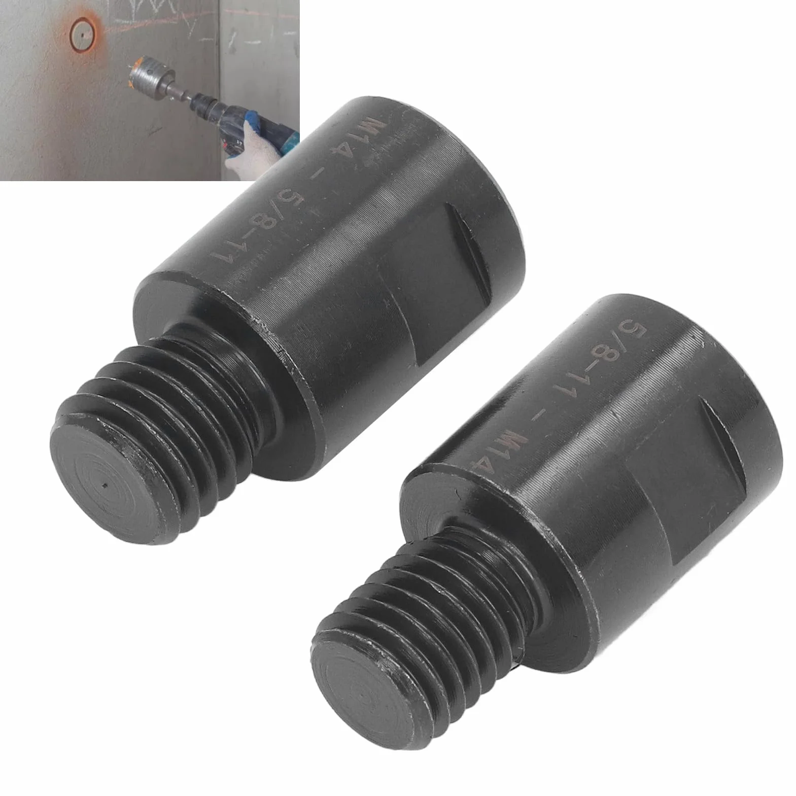 Ensemble d'adaptateurs de filetage acier allié 5/8" vers M14 et M14 vers 5/8", 2 pièces