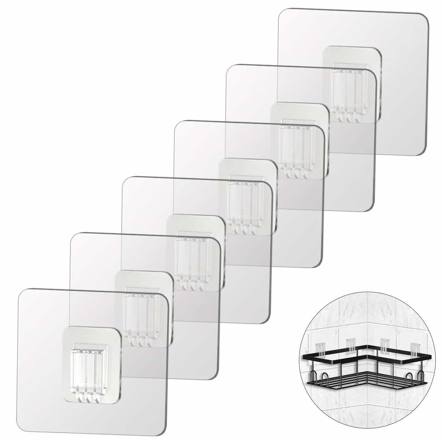 Crochets adhésifs de rechange transparents 7 x 7 cm pour étagère douche salle de bain cuisine