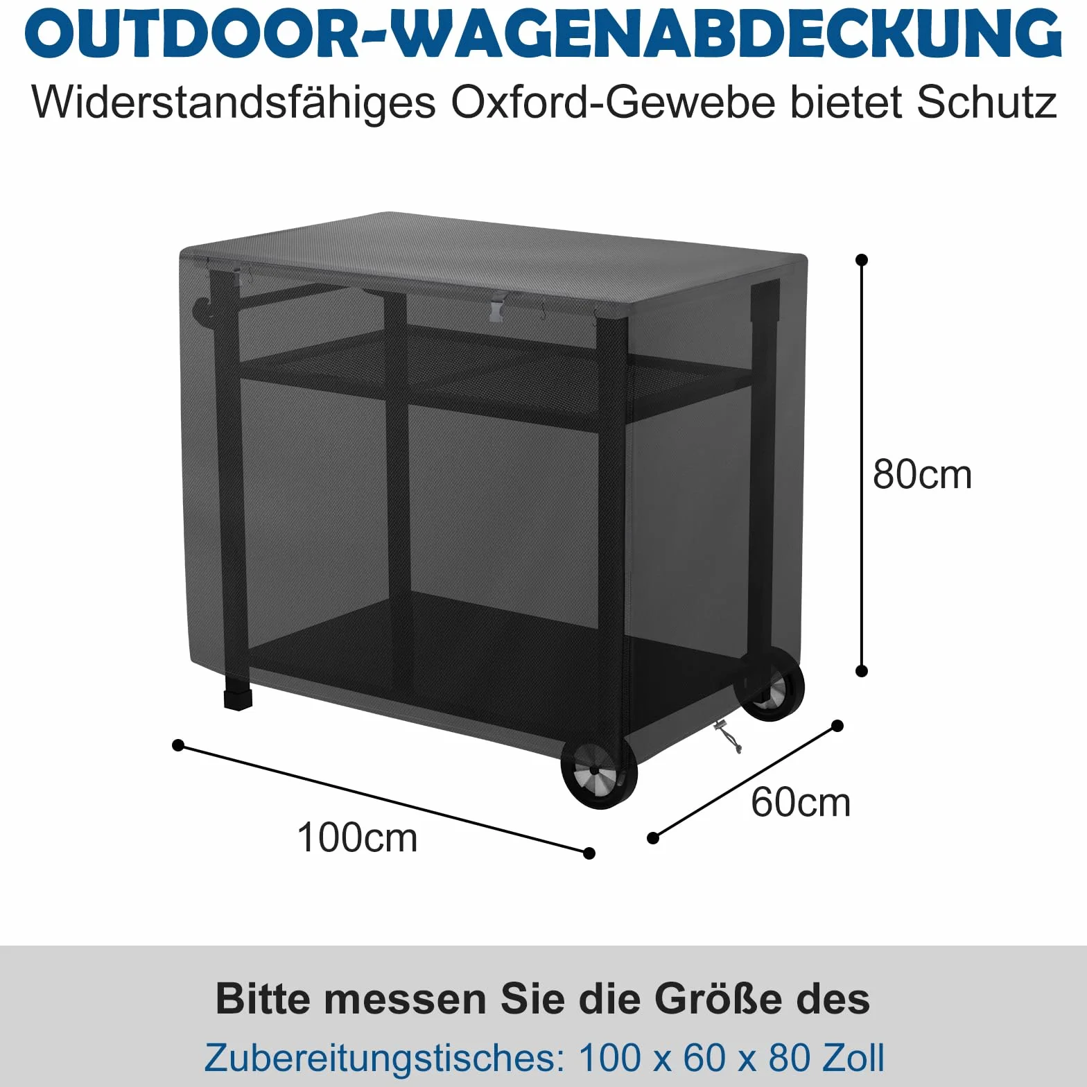 Cuisine d'extérieur Table d'appoint Housse, 100 x 80 x 60 cm Housse imperméable pour table pour chariot de service Chariot de barbecue pour terrasse Four à pizza