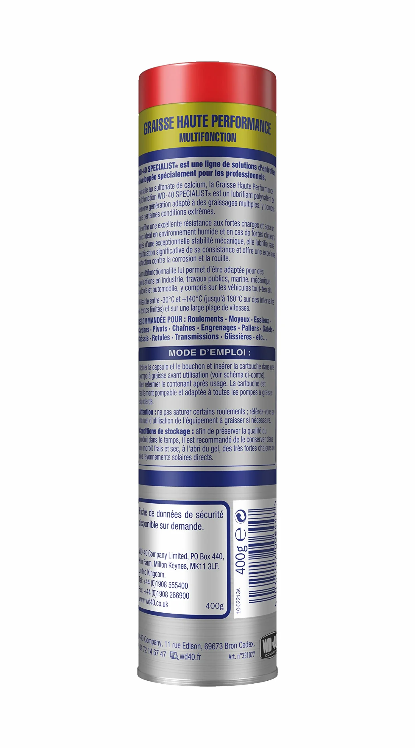 WD-40 SPECIALIST Graisse Haute Performance Multifonction Cartouche 400g