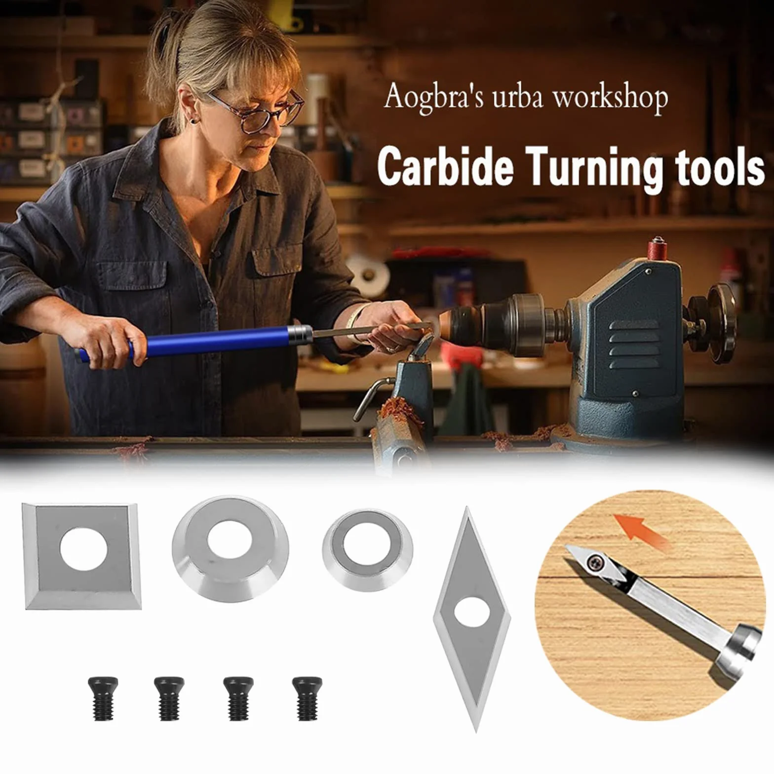 Plaquettes Carbure 16 Pièces Kit de Fers à Tourner CNC pour Bois Vis M4