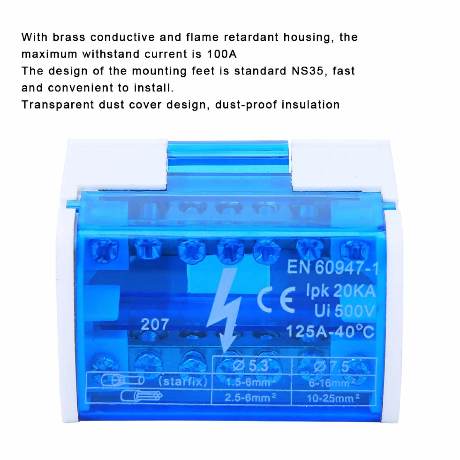 Boîte de distribution rail DIN monophasé 2 niveaux avec cache-poussière transparent 207