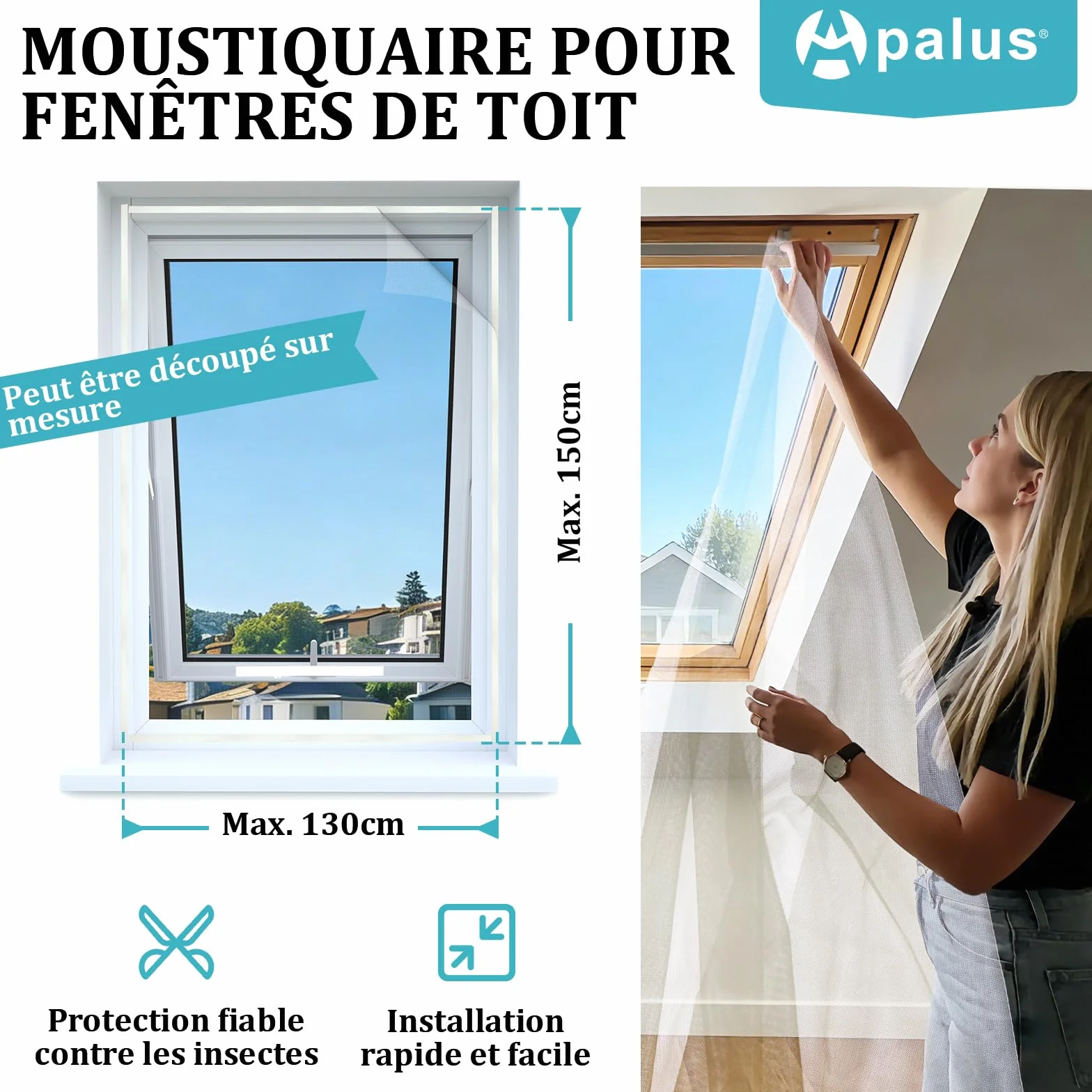 Apalus Moustiquaire Universelle Transparente 130x150 cm Lot de 2 Blanc