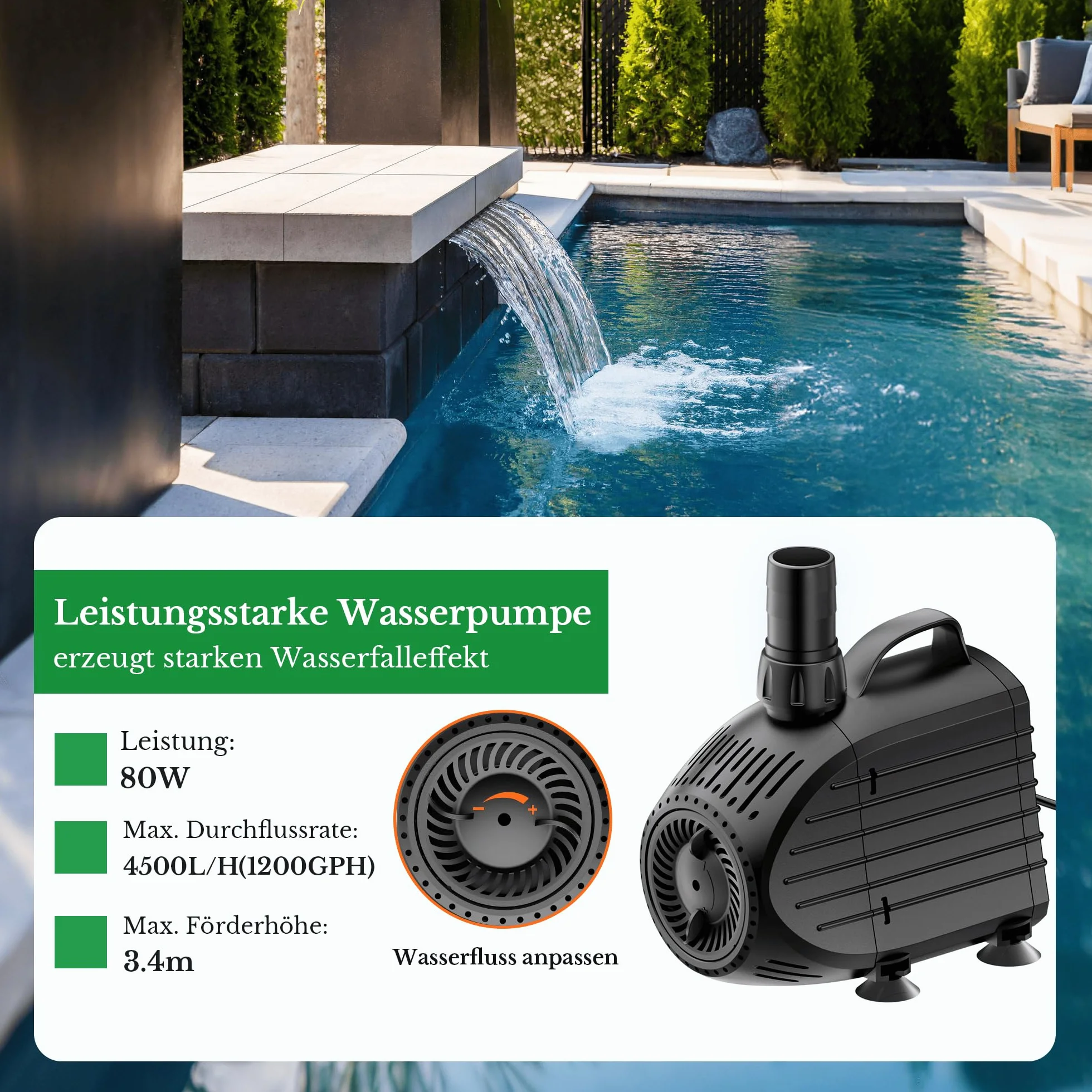 Biling Cascade Pond Kit avec Filtre, Acier Inoxydable, Pompe 80 W, 4500 l/h