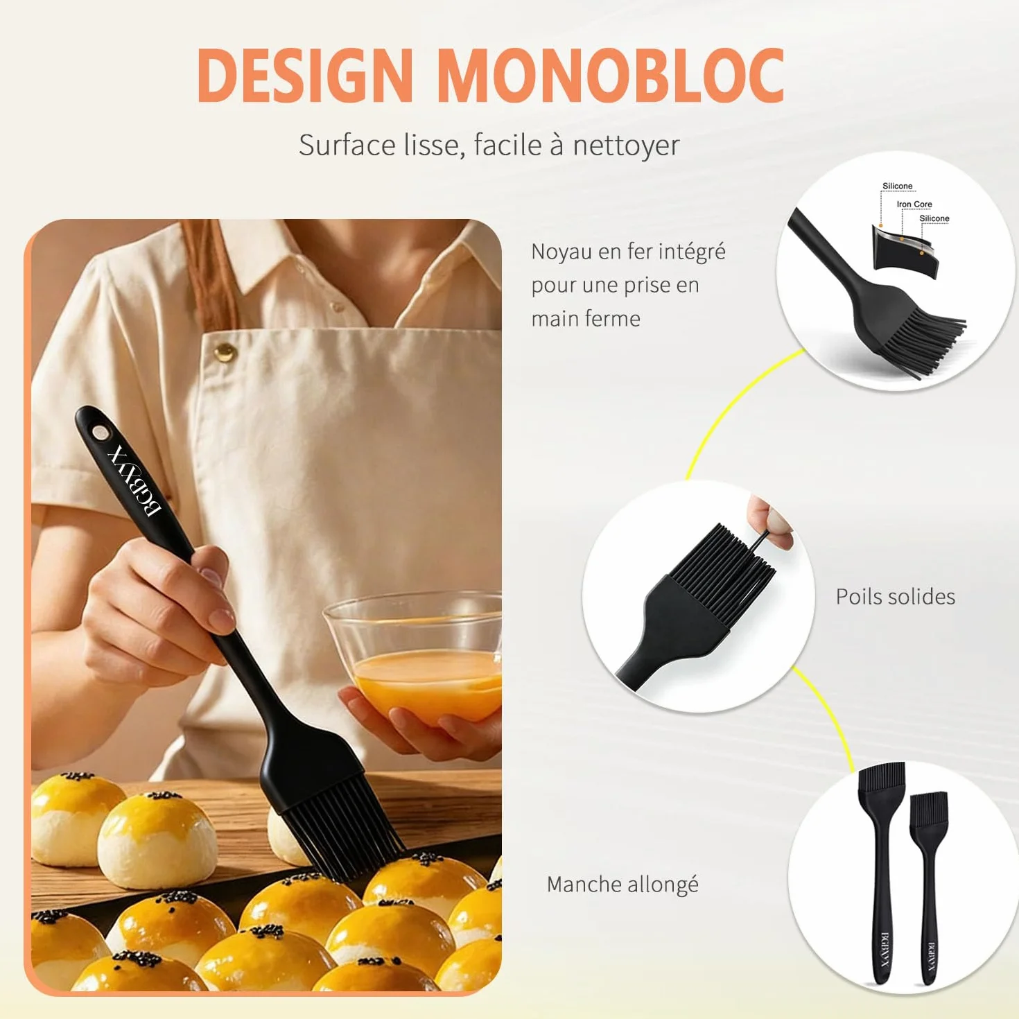 Brosses Pinceau Patisserie Silicone sans BPA pour Cuisine Huile Sauces Marinades 2 Tailles