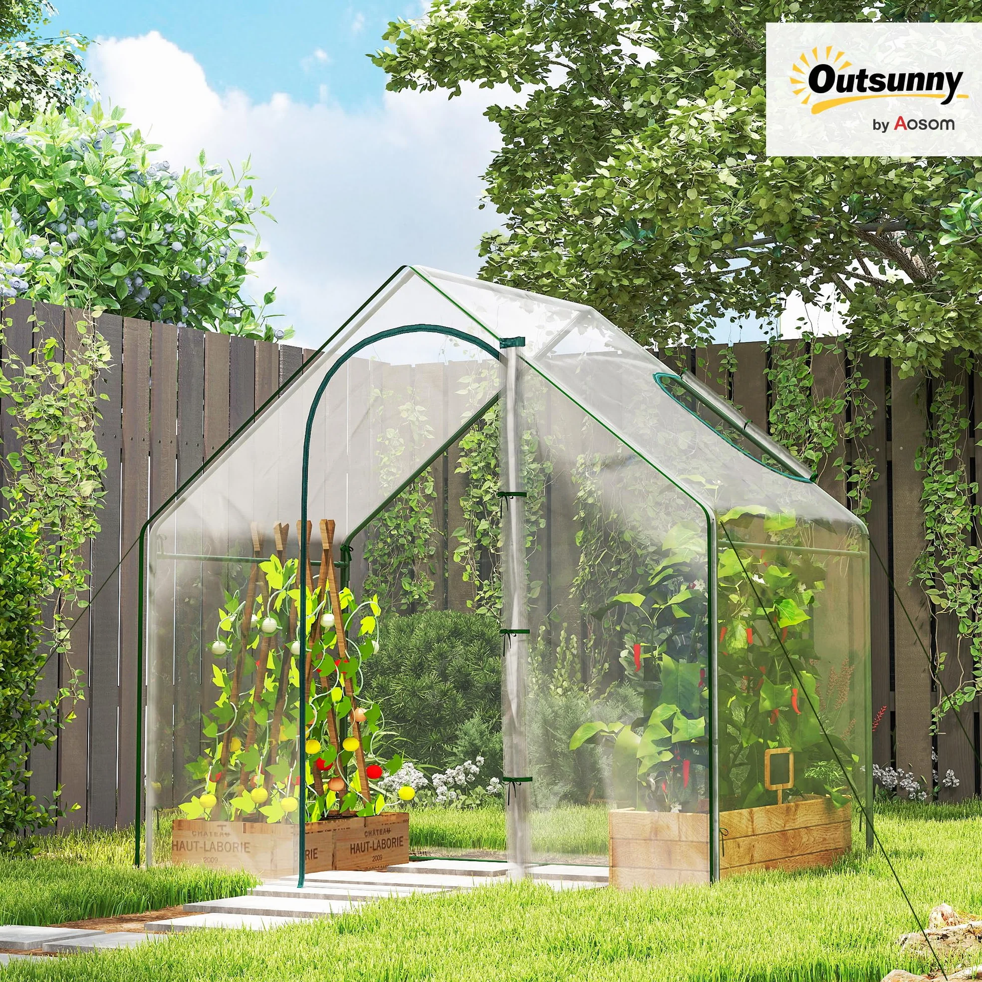 Outsunny Serre de Jardin PVC 180x100x168 cm, Châssis Acier, Porte Zippée, pour Légumes Plantes