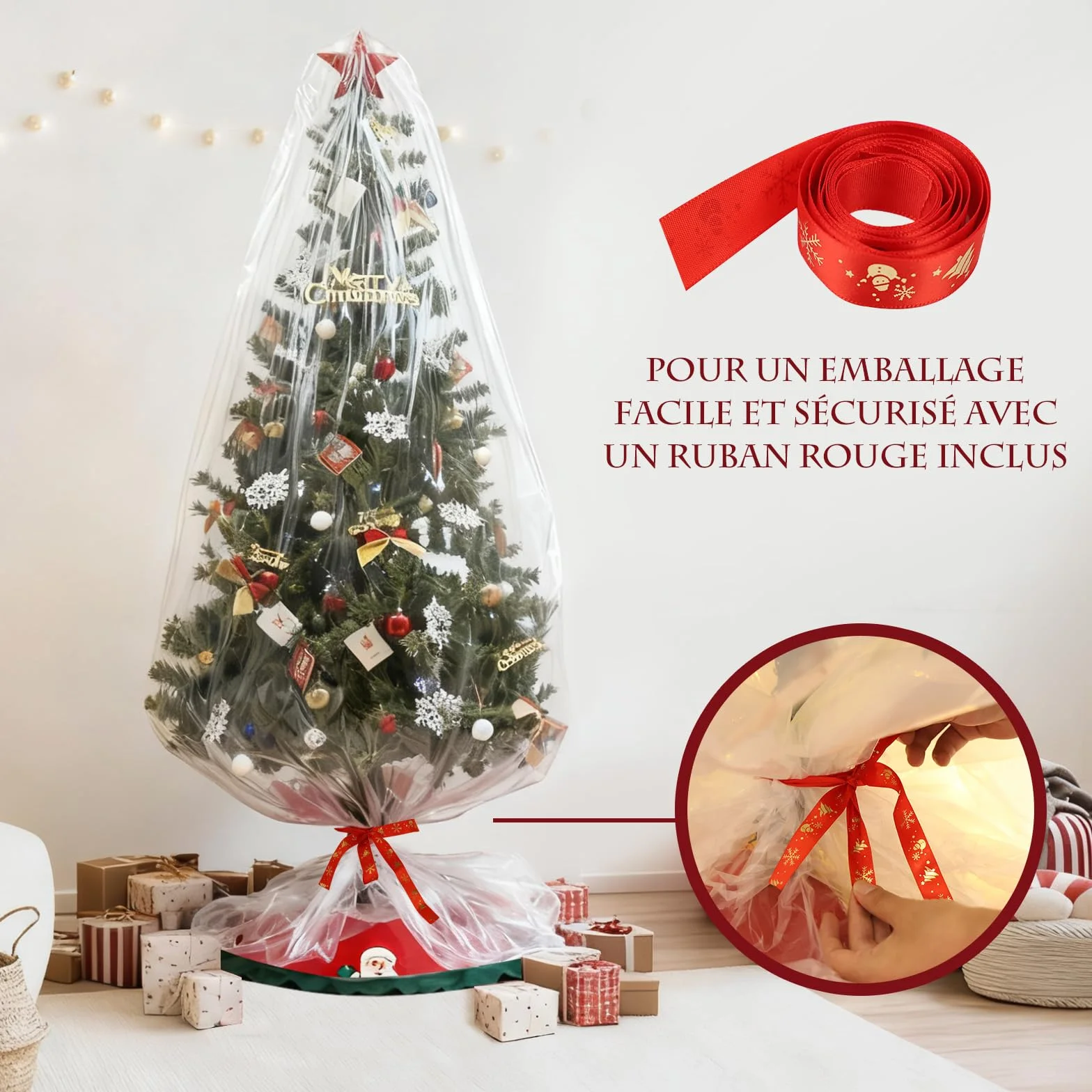 Sac de Rangement pour Sapin de Noël Arbre Transport étanche Extra Large,2,7 m de Haut par 1,8 m de Large,Sac en Plastique Imperméable - Clear
