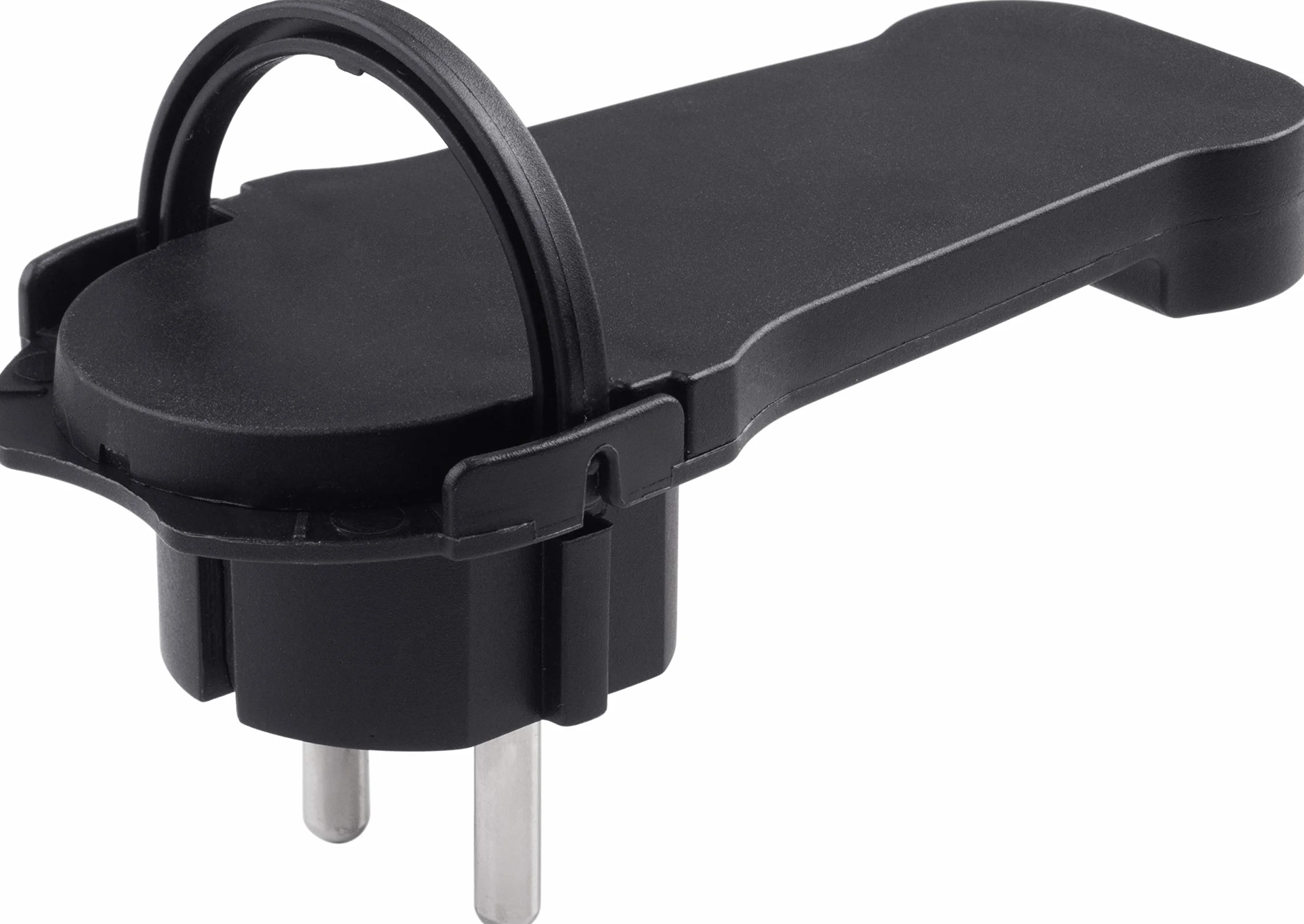 Meister Fiche Plate Noire avec Arceau Rabattable 1,5 mm² IP20 Fiche Coudée Extra Plate Schuko