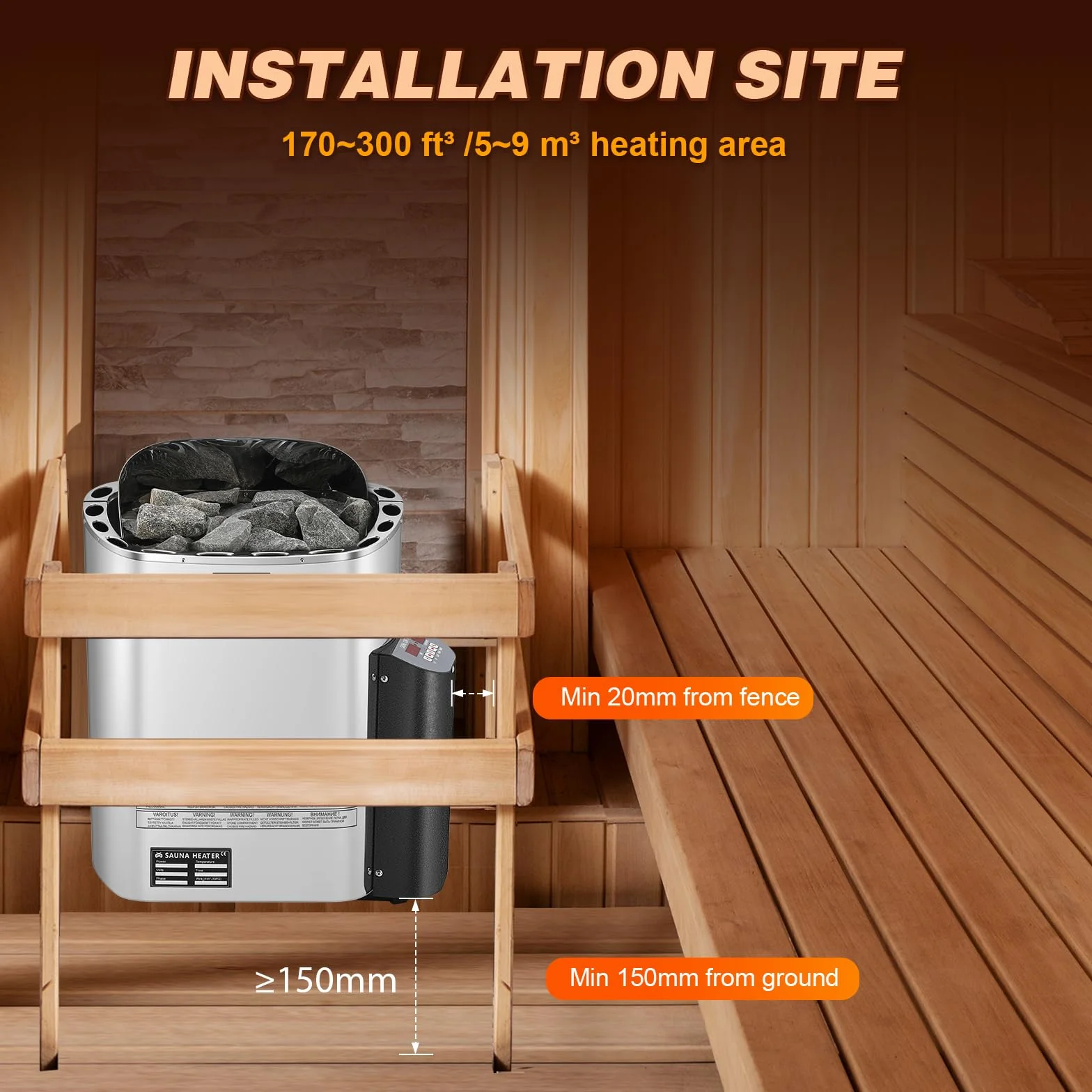 Poêle Électrique pour Sauna 6KW, Contrôle Numérique, Max 9 m³, avec Hygrothermographe