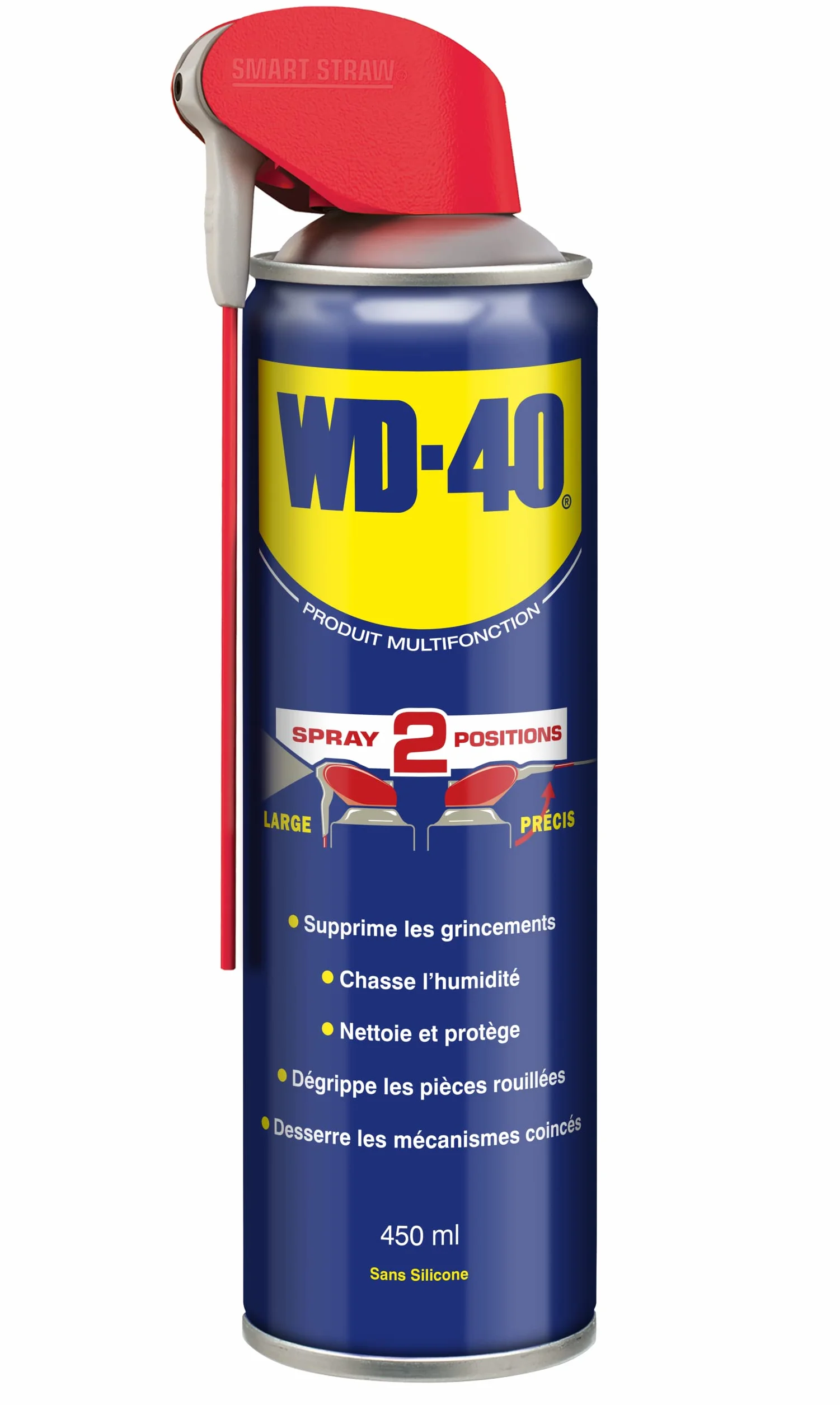 WD-40 Spray Multifonction Double Position 450 ml Sans Silicone Non Conducteur
