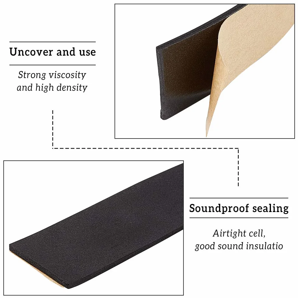 BENECREAT 10m Bande de mousse auto-adhésive 30x3mm Ruban d'étanchéité anti-intempéries noir