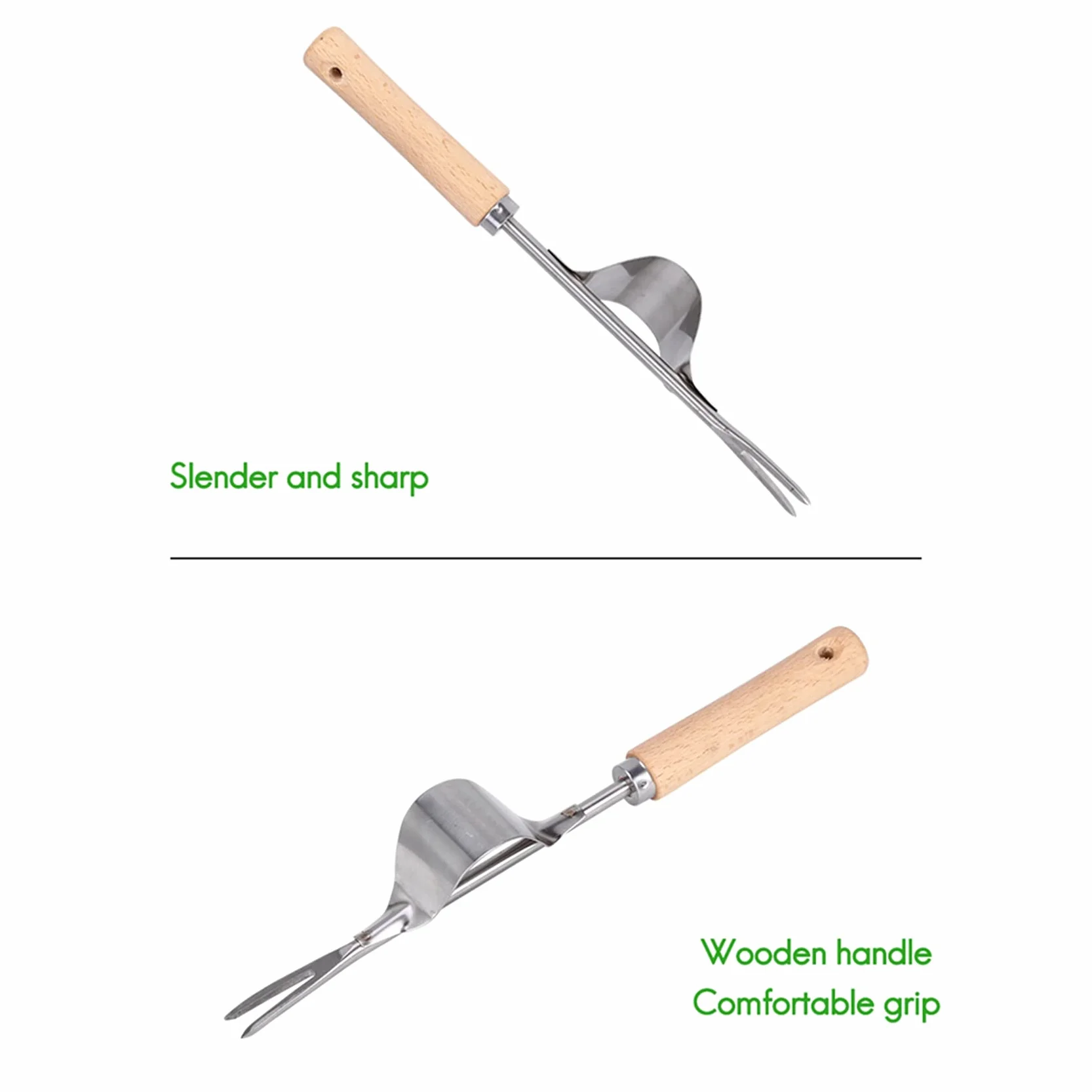ISTOVO Désherbeur de Jardin en Acier Inoxydable Manche en Bois 2X Extracteur de Pissenlit